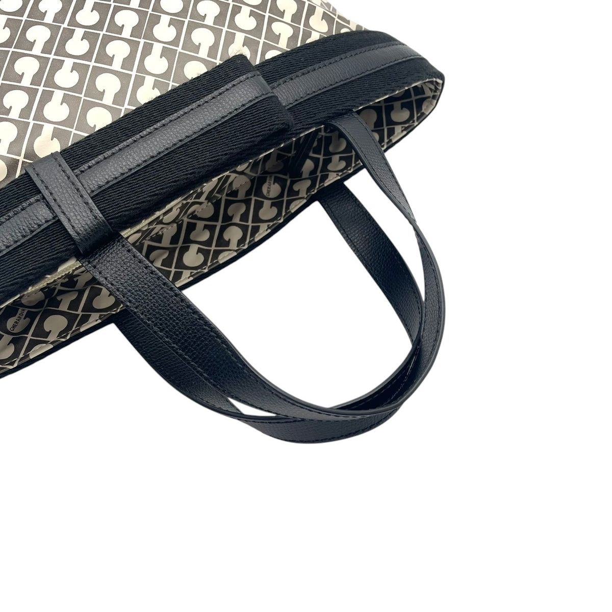 【美品】GHERARDINI ゲラルディーニ トートバッグ ハンドバッグ モノグラム柄 ナイロン レザー ブラック アイボリー デイリー お出かけ エレガント 上品 レディース トレンド ブランド バッグ オシャレ S20