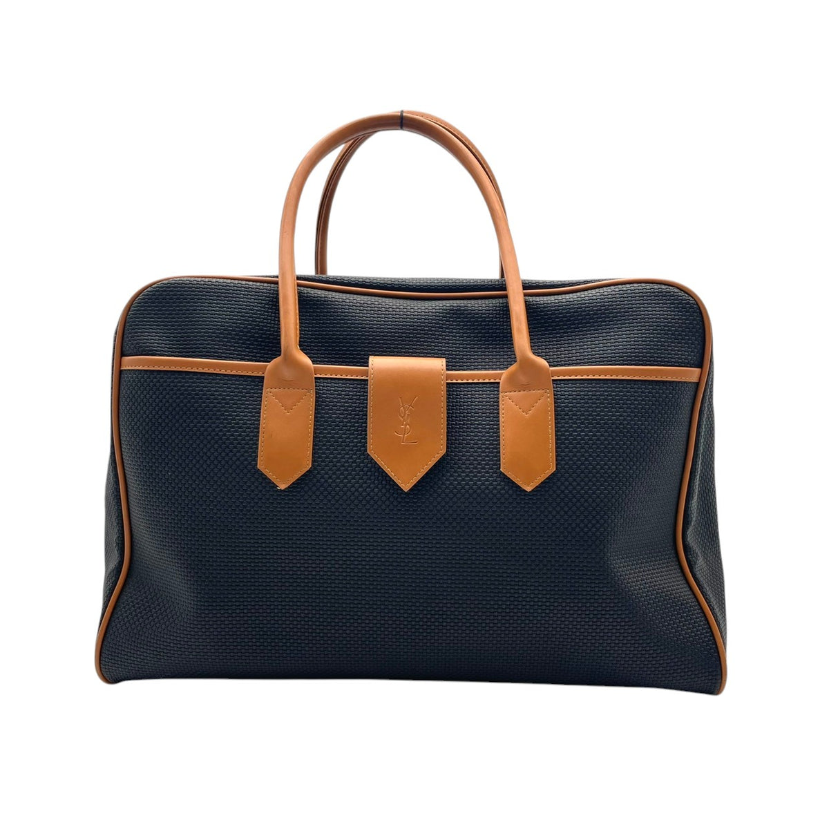 【美品】イヴサンローラン YSL ボストンバッグ ハンドバッグ PVCレザー ブラック キャメルブラウン ヴィンテージ YSLロゴ 大容量 旅行 出張 メンズ レディース オシャレ S20