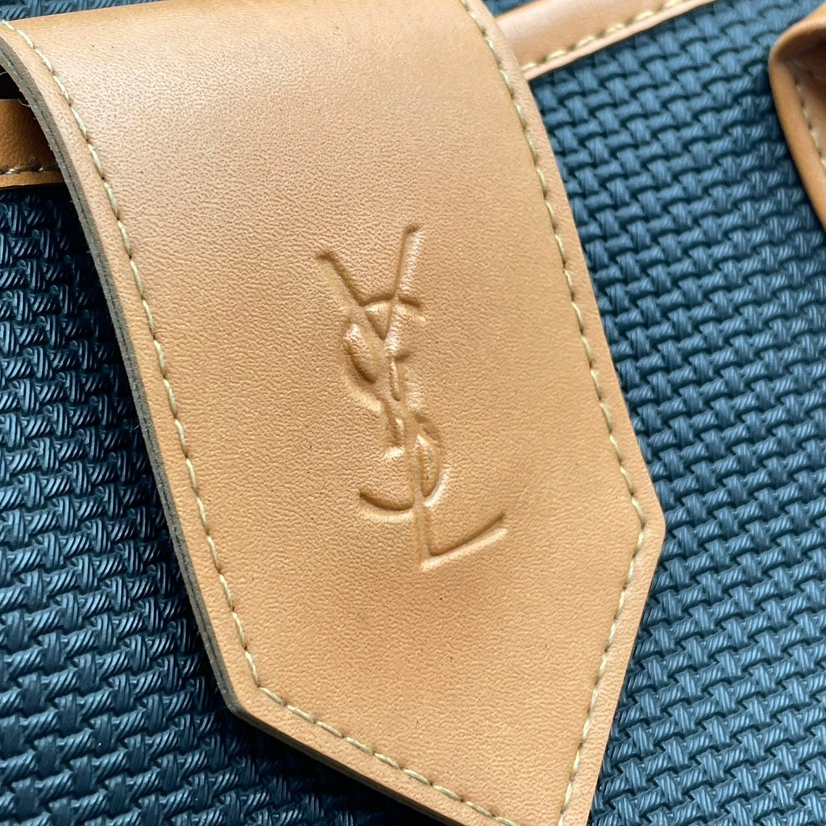 【美品】イヴサンローラン YSL ボストンバッグ ハンドバッグ PVCレザー ブラック キャメルブラウン ヴィンテージ YSLロゴ 大容量 旅行 出張 メンズ レディース オシャレ S20
