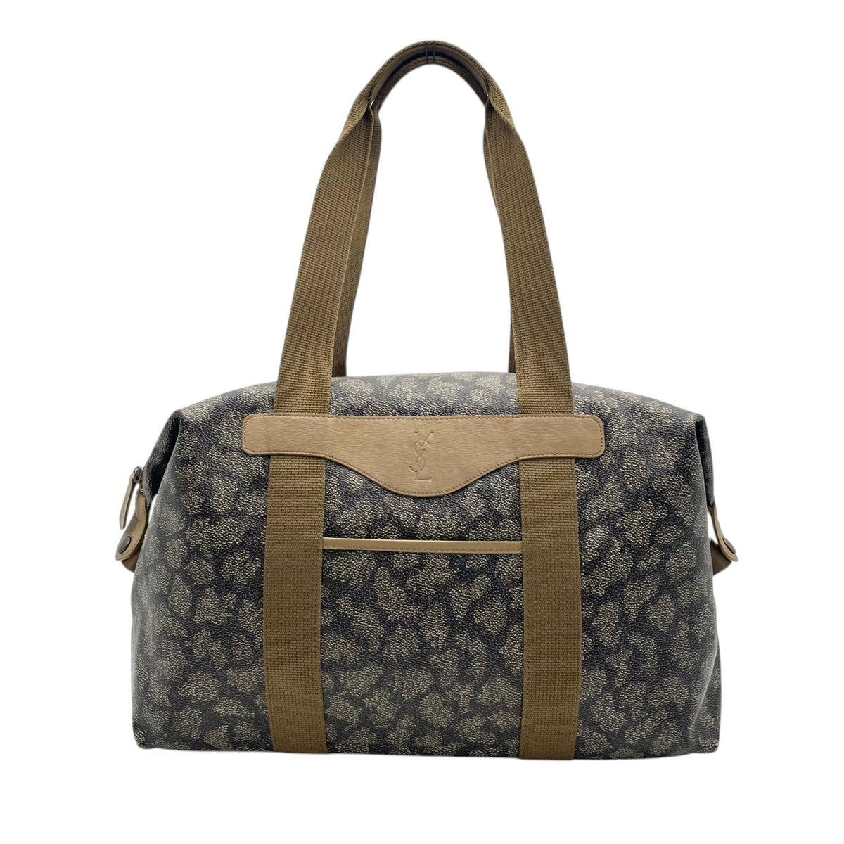 【美品】イヴサンローラン YSL ボストンバッグ ジラフ柄 PVCレザー ブラウン ベージュ ヴィンテージ 肩掛け 大容量 旅行 出張 トラベル メンズ レディース カバン 鞄 オシャレ S20