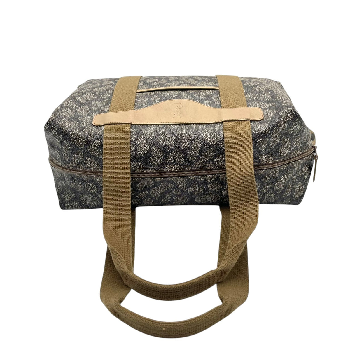 【美品】イヴサンローラン YSL ボストンバッグ ジラフ柄 PVCレザー ブラウン ベージュ ヴィンテージ 肩掛け 大容量 旅行 出張 トラベル メンズ レディース カバン 鞄 オシャレ S20