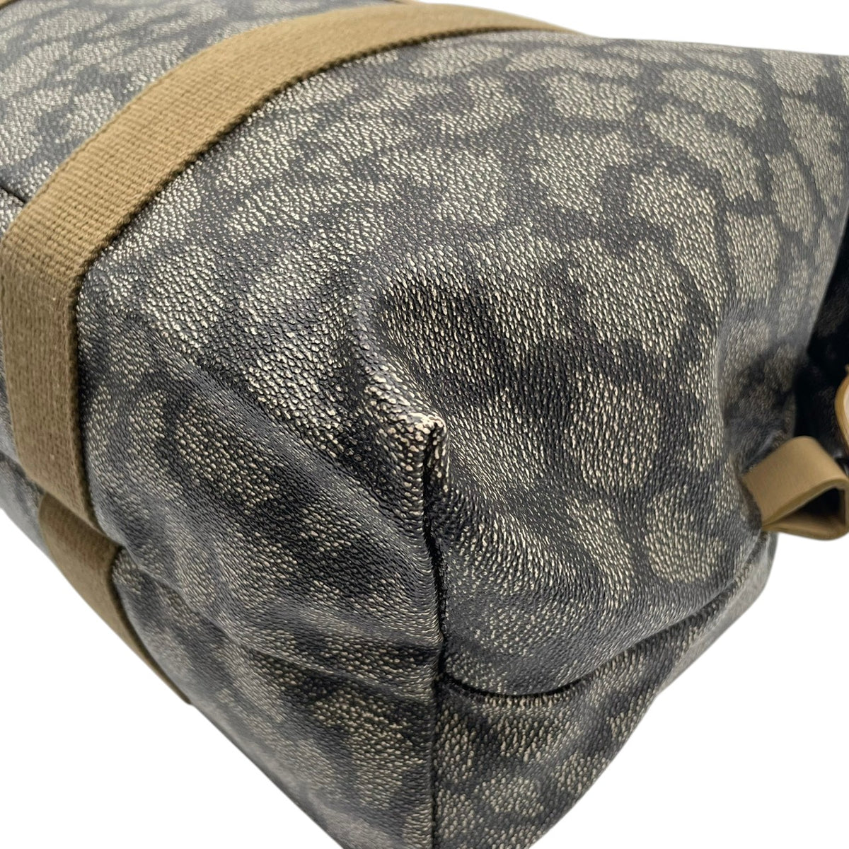 【美品】イヴサンローラン YSL ボストンバッグ ジラフ柄 PVCレザー ブラウン ベージュ ヴィンテージ 肩掛け 大容量 旅行 出張 トラベル メンズ レディース カバン 鞄 オシャレ S20