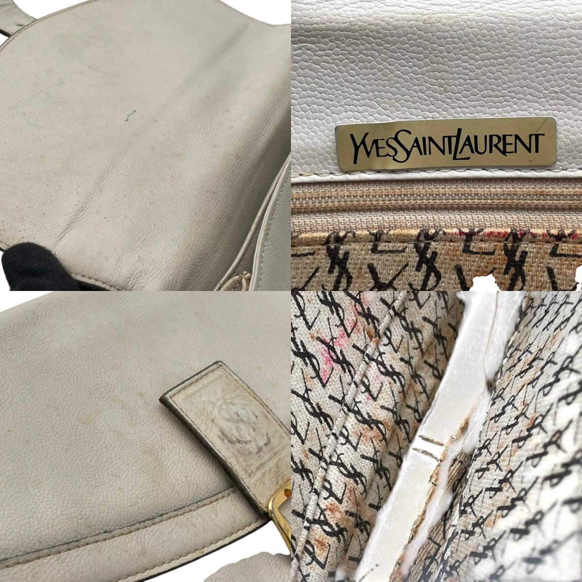 【良品】イヴサンローラン YSL ショルダーバッグ PVCレザー アイボリー 白系 斜め掛け 肩掛け フラップ フラップ付き ヴィンテージ YSL刻印 ロゴ刻印 レディース カバン 鞄 お出かけ デイリー カジュアル エレガント 上品 高級感 オシャレ S20