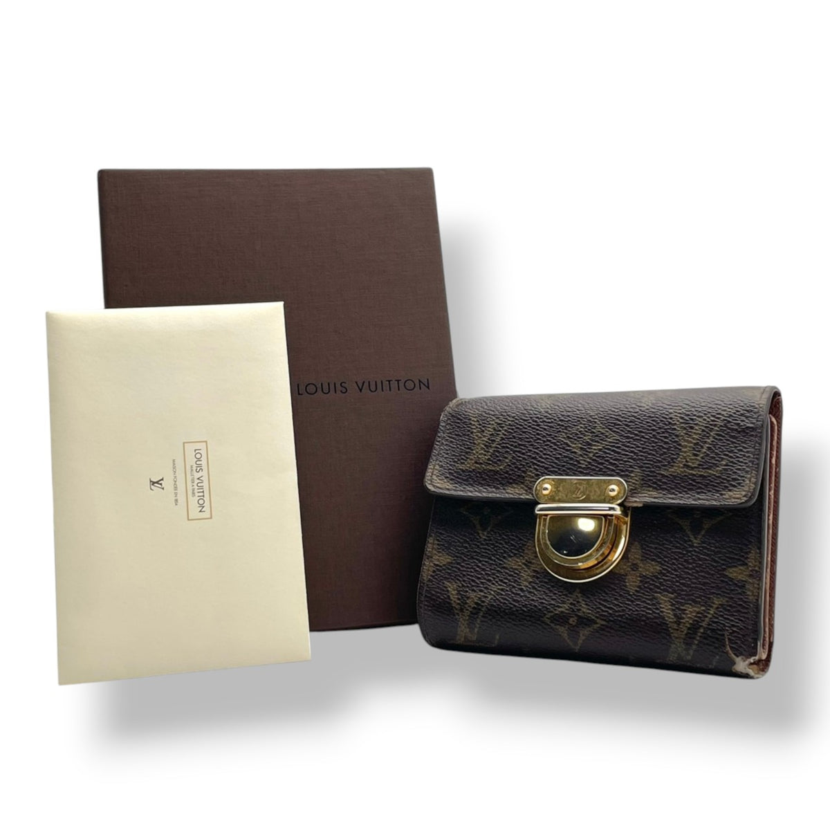 【良品】ルイヴィトン LOUIS VUITTON 三つ折り財布 ポルトフォイユ コアラ モノグラム PVC レザー ブラウン ベージュ 金具 コンパクト ウォレット ミニ財布 箱 保存袋付き メンズ レディース カバン 鞄 オシャレ 高級 ブランド W4