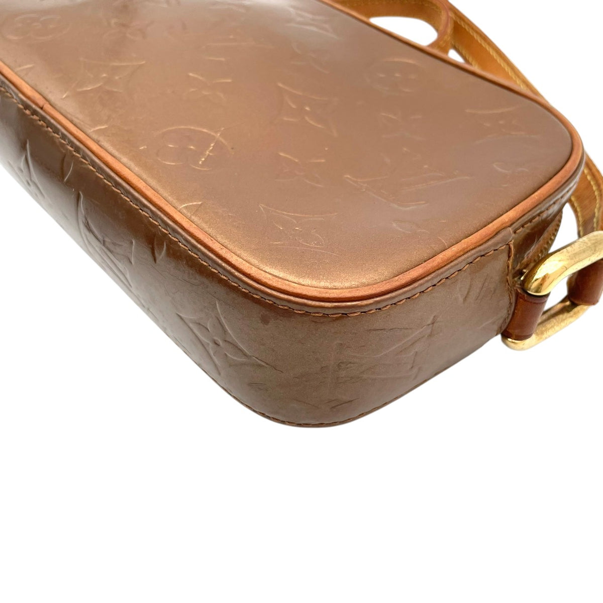 【良品】ルイヴィトン LOUIS VUITTON ショルダーバッグ モノグラム ヴェルニ クリスティMM パテントレザー ブロンズ 斜め掛け 肩掛け エナメル フラップポケット クラシック 高級感 エレガント 上品 レディース ブランド S20