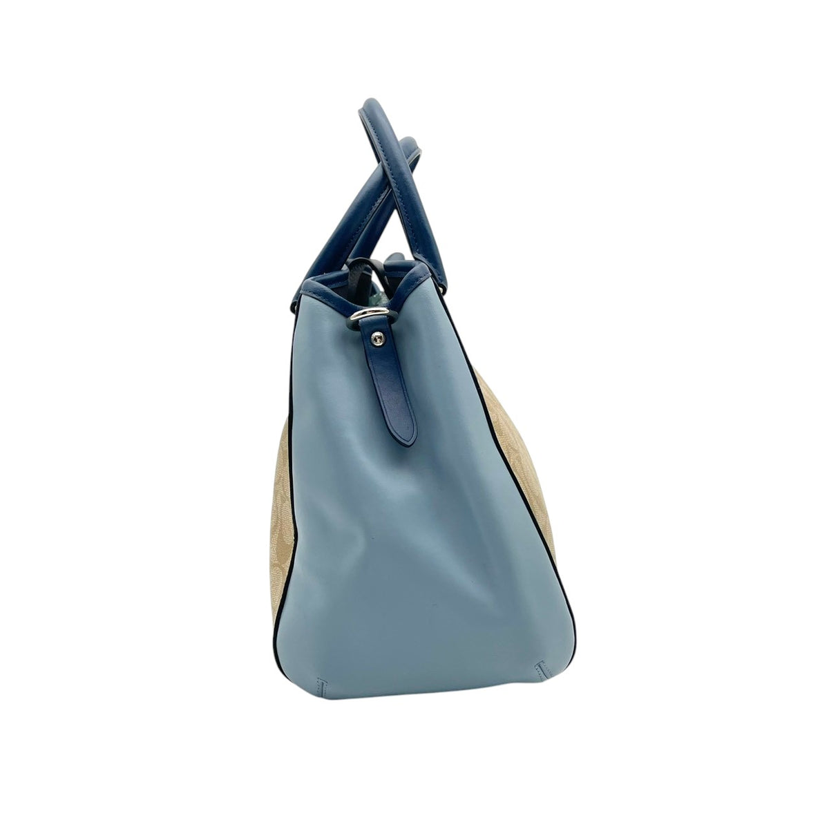 【美品】COACH コーチ 2WAYハンドバッグ ショルダーバッグ シグネチャー カラーブロック マーゴット キャリーオール PVC レザー ベージュ ライトブルー 斜め掛け 肩掛け カバン 鞄 レディース オシャレ ブランド S90