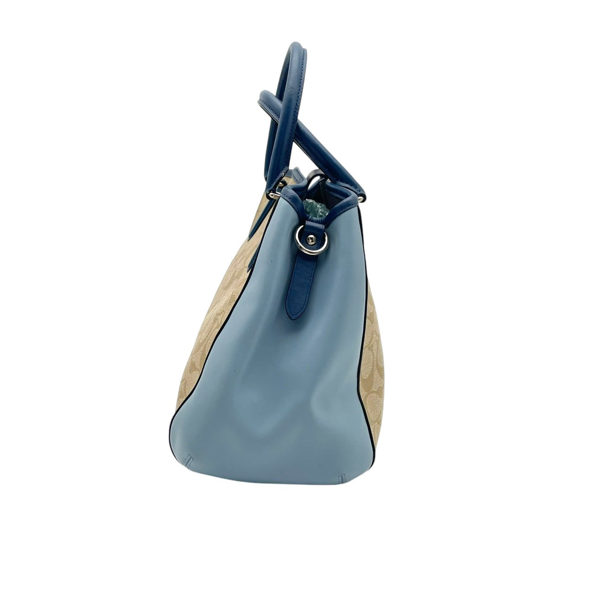 【美品】COACH コーチ 2WAYハンドバッグ ショルダーバッグ シグネチャー カラーブロック マーゴット キャリーオール PVC レザー ベージュ ライトブルー 斜め掛け 肩掛け カバン 鞄 レディース オシャレ ブランド S90