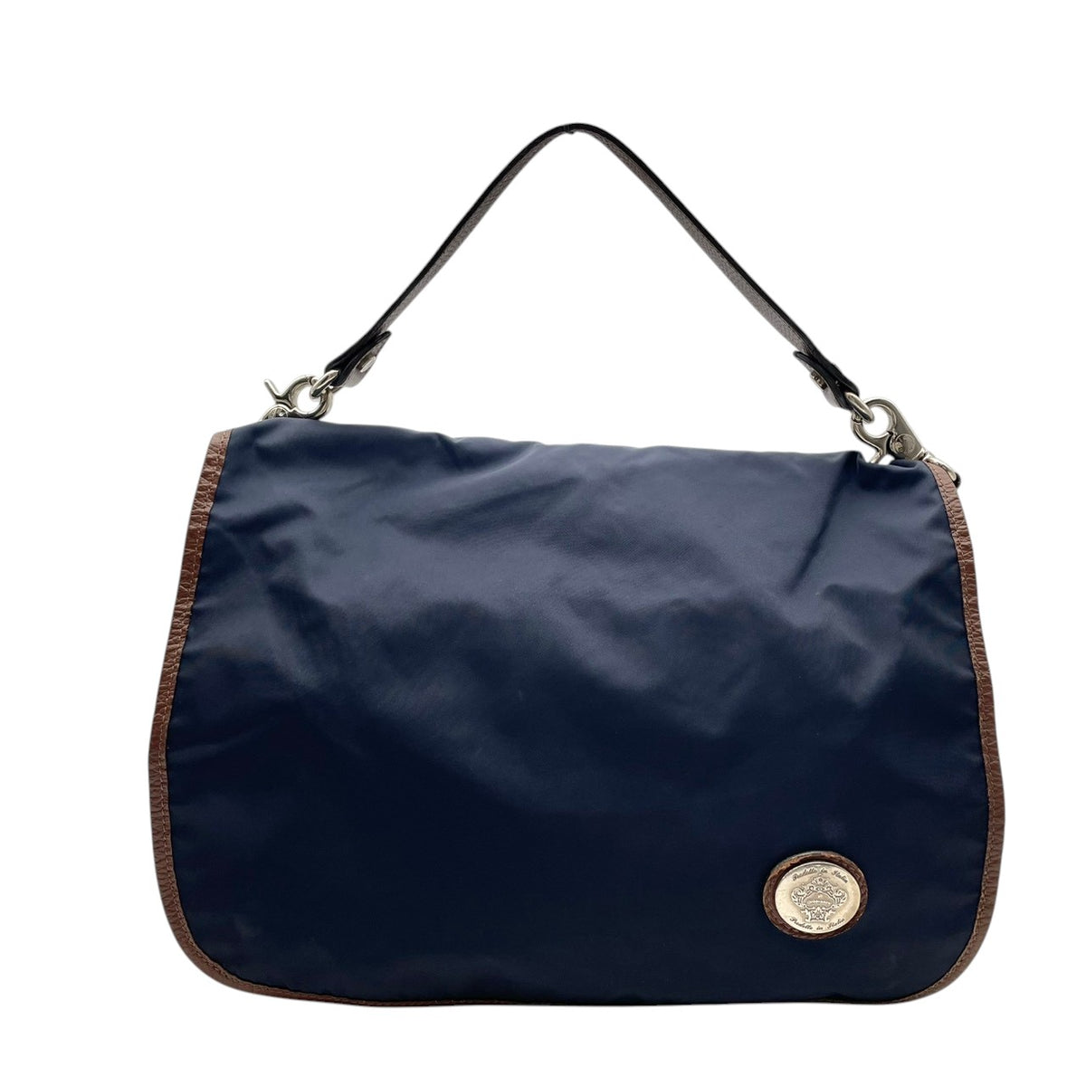 【良品】Orobianco オロビアンコ 2WAY ショルダーバッグ ハンドバッグ ナイロン レザー ネイビー 紺 ブラウン 茶 斜め掛け 肩掛け A4収納可能 軽量 ビジネス カジュアル メンズ レディース カバン 鞄 S98ｖ