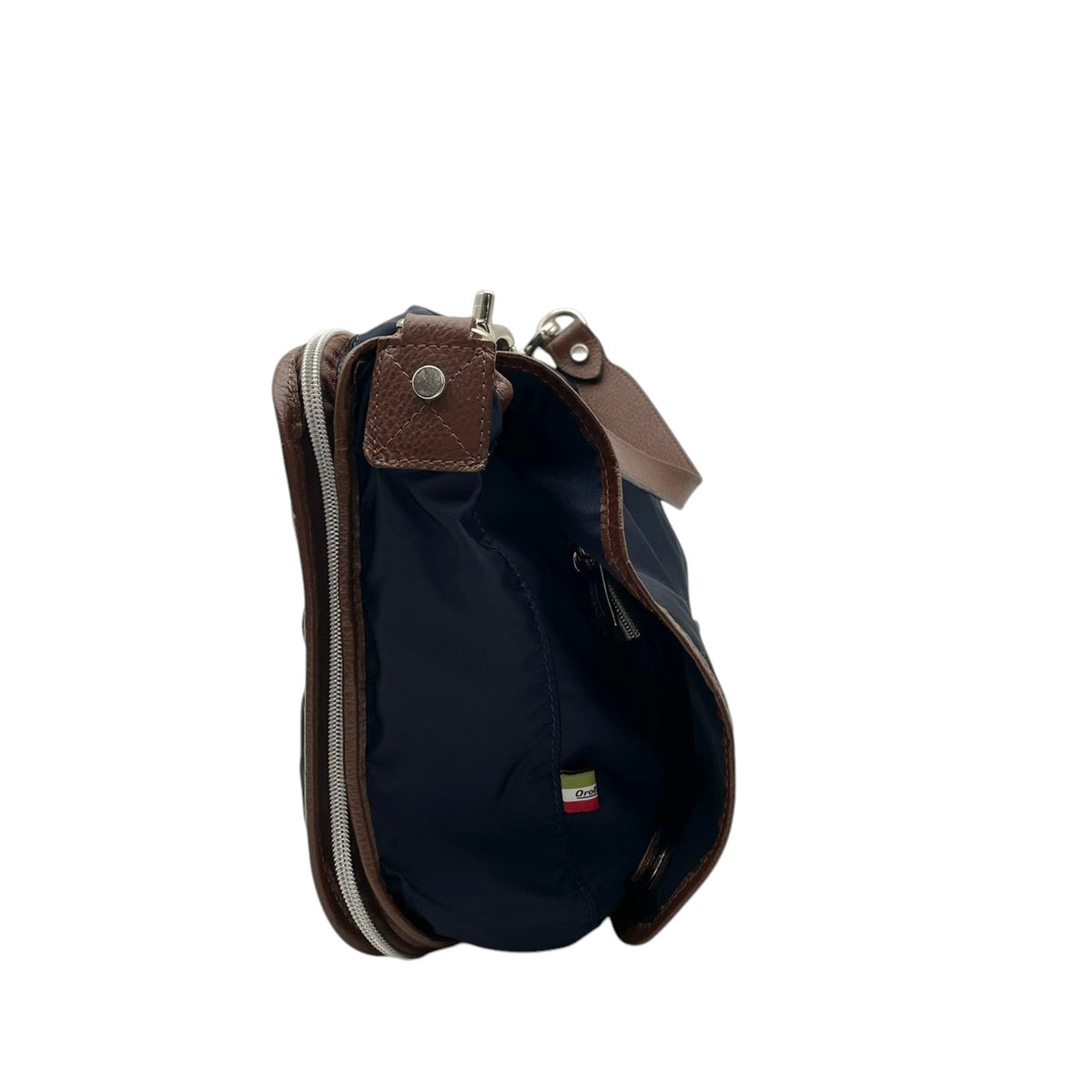 【良品】Orobianco オロビアンコ 2WAY ショルダーバッグ ハンドバッグ ナイロン レザー ネイビー 紺 ブラウン 茶 斜め掛け 肩掛け A4収納可能 軽量 ビジネス カジュアル メンズ レディース カバン 鞄 S98ｖ