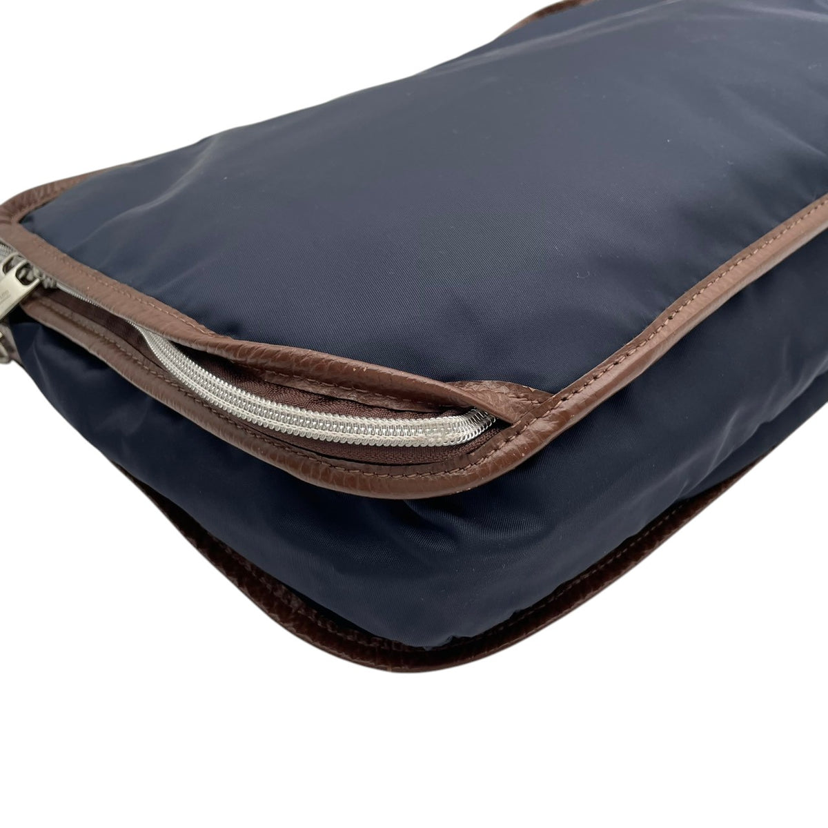 【良品】Orobianco オロビアンコ 2WAY ショルダーバッグ ハンドバッグ ナイロン レザー ネイビー 紺 ブラウン 茶 斜め掛け 肩掛け A4収納可能 軽量 ビジネス カジュアル メンズ レディース カバン 鞄 S98ｖ