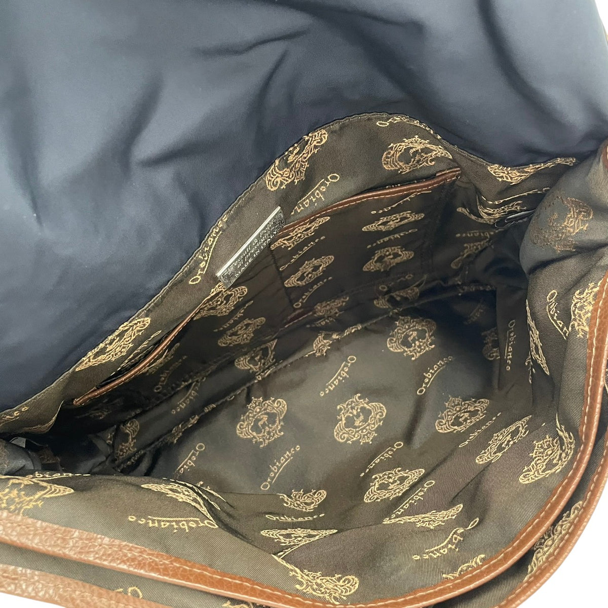【良品】Orobianco オロビアンコ 2WAY ショルダーバッグ ハンドバッグ ナイロン レザー ネイビー 紺 ブラウン 茶 斜め掛け 肩掛け A4収納可能 軽量 ビジネス カジュアル メンズ レディース カバン 鞄 S98ｖ