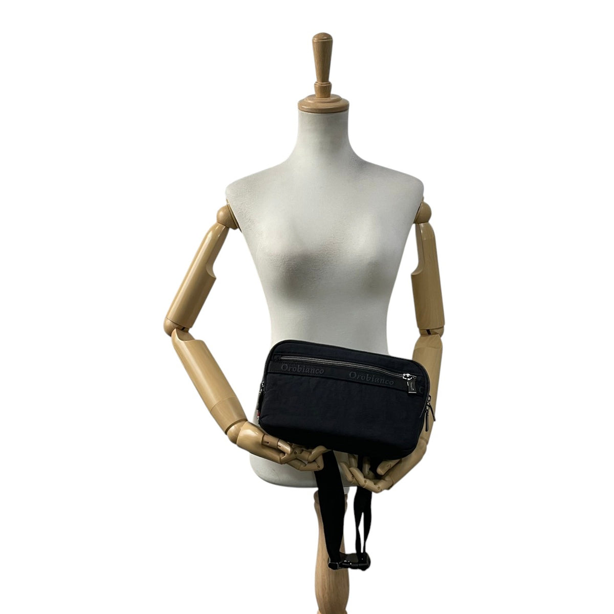 【美品】Orobianco オロビアンコ ボディバッグ ウエストバッグ クラッチバッグ セカンドバッグ 2WAY ナイロン レザー ブラック 黒 メンズ レディース 斜め掛け コンパクト 旅行 トラベル カバン 鞄 S98