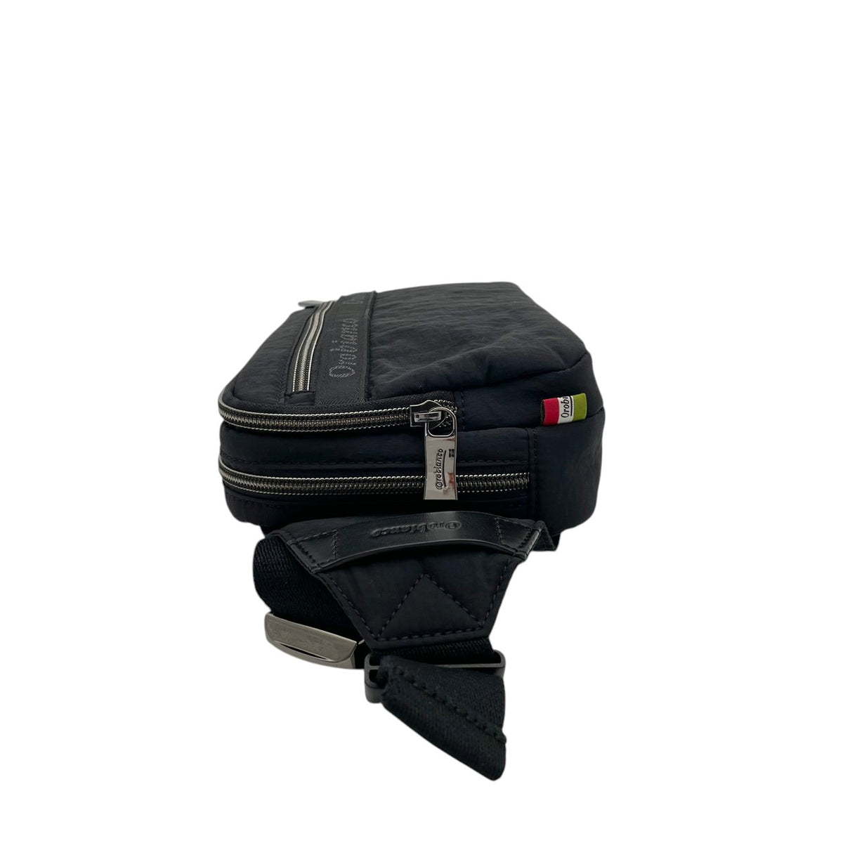 【美品】Orobianco オロビアンコ ボディバッグ ウエストバッグ クラッチバッグ セカンドバッグ 2WAY ナイロン レザー ブラック 黒 メンズ レディース 斜め掛け コンパクト 旅行 トラベル カバン 鞄 S98