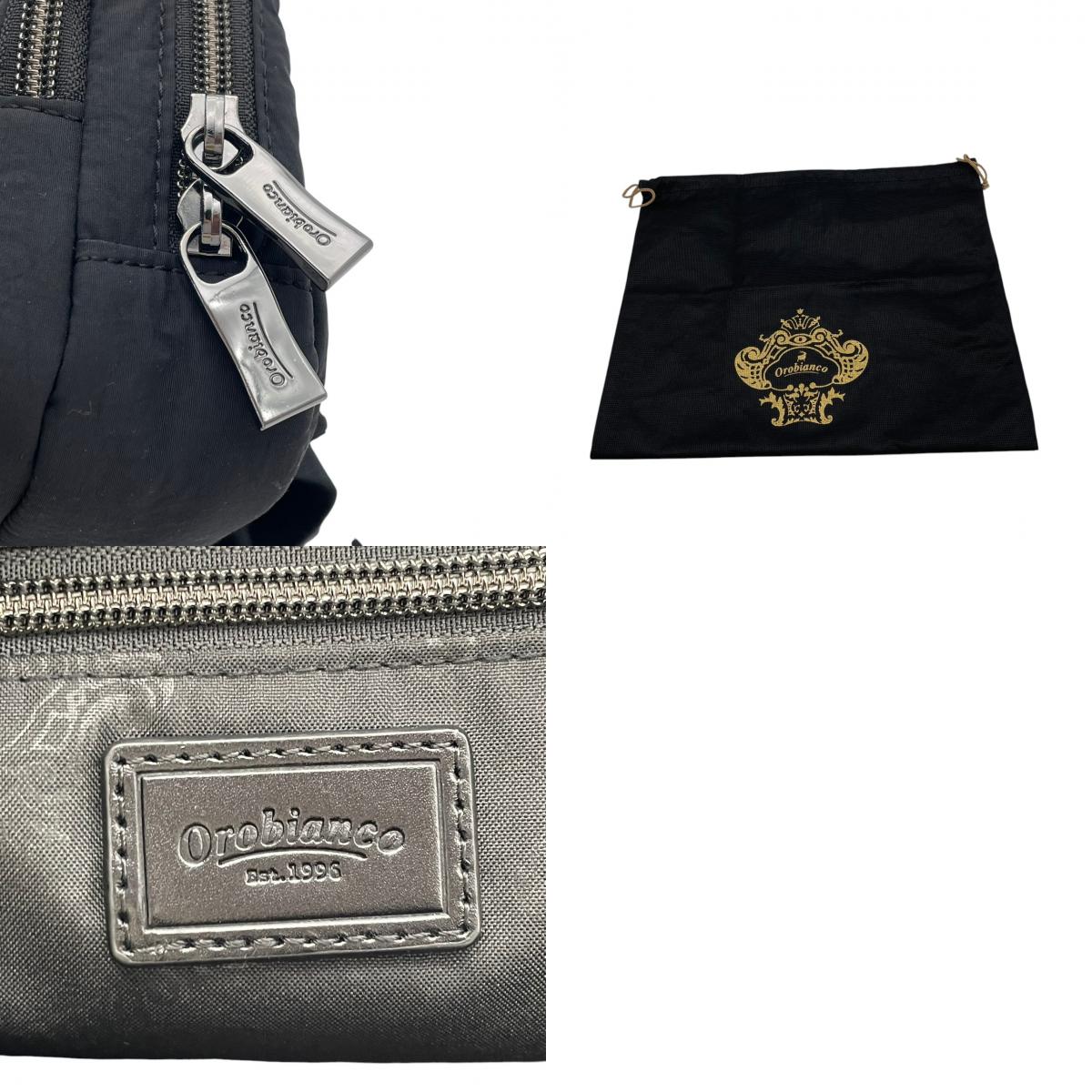 【美品】Orobianco オロビアンコ ボディバッグ ウエストバッグ クラッチバッグ セカンドバッグ 2WAY ナイロン レザー ブラック 黒 メンズ レディース 斜め掛け コンパクト 旅行 トラベル カバン 鞄 S98