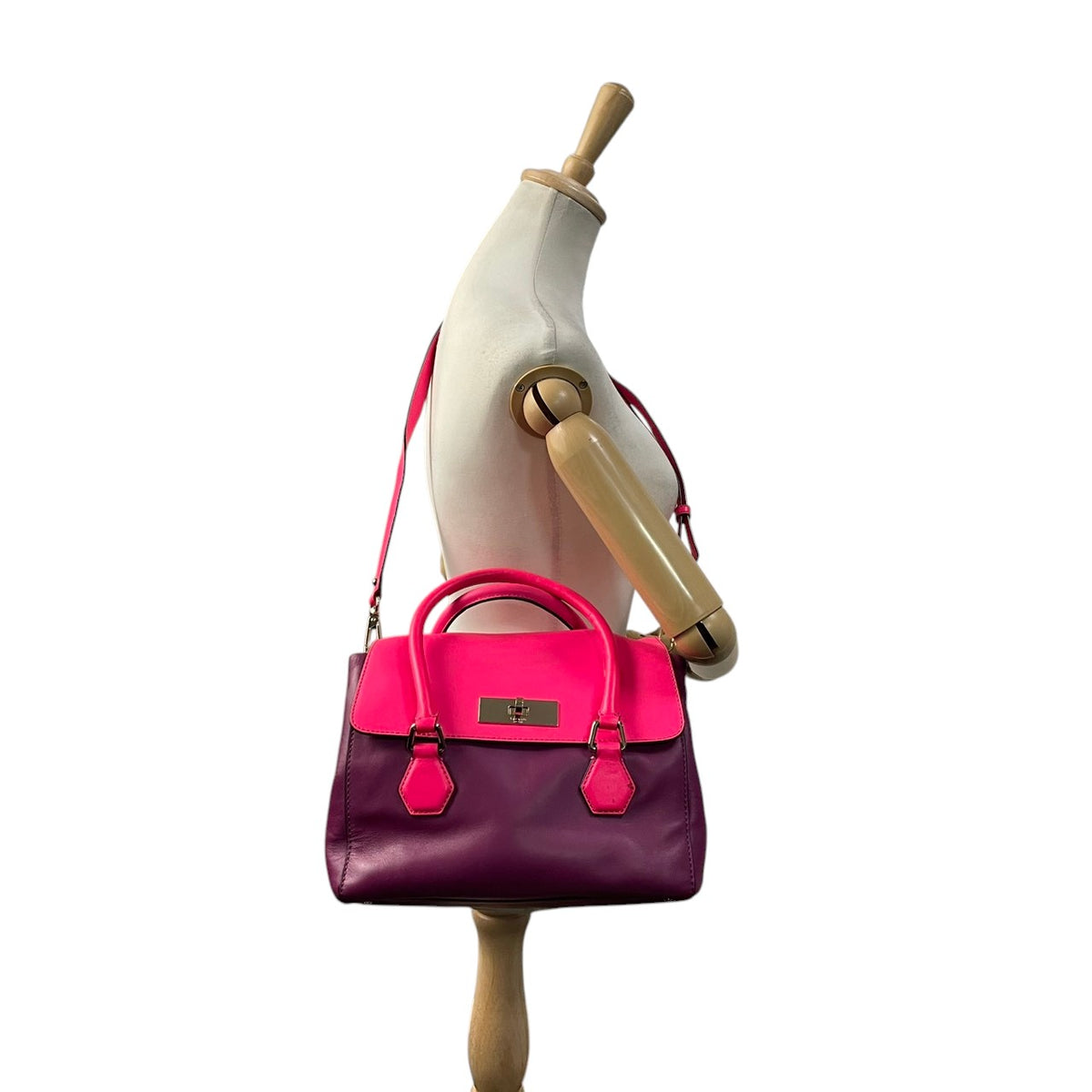 【良品】kate spade ケイトスペード 2WAY ハンドバッグ ショルダーバッグ キャサリンストリート ジョーニー レザー パープル ピンク バイカラー フラップ 斜め掛け 肩掛け 手提げ レディース カバン S83