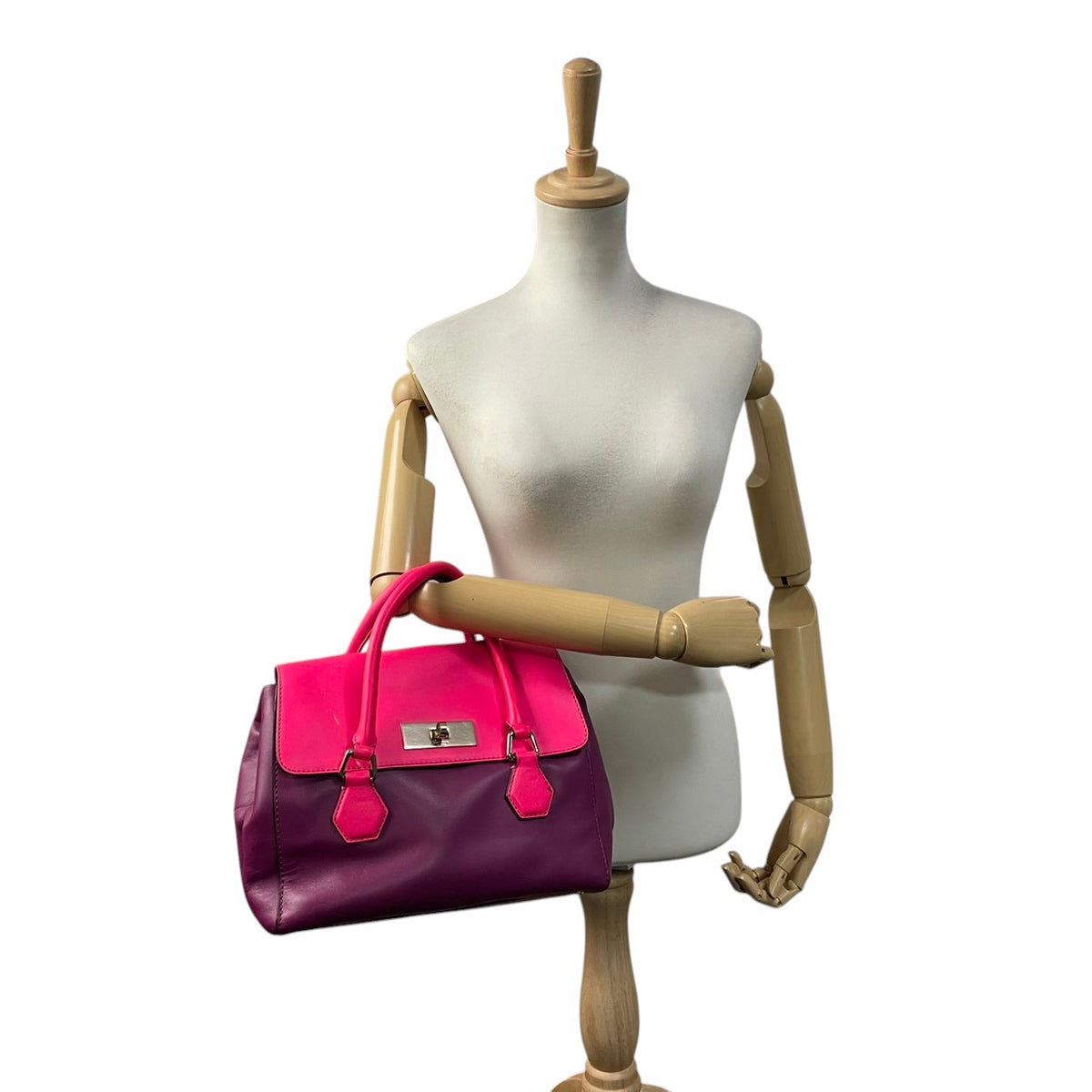 【良品】kate spade ケイトスペード 2WAY ハンドバッグ ショルダーバッグ キャサリンストリート ジョーニー レザー パープル ピンク バイカラー フラップ 斜め掛け 肩掛け 手提げ レディース カバン S83