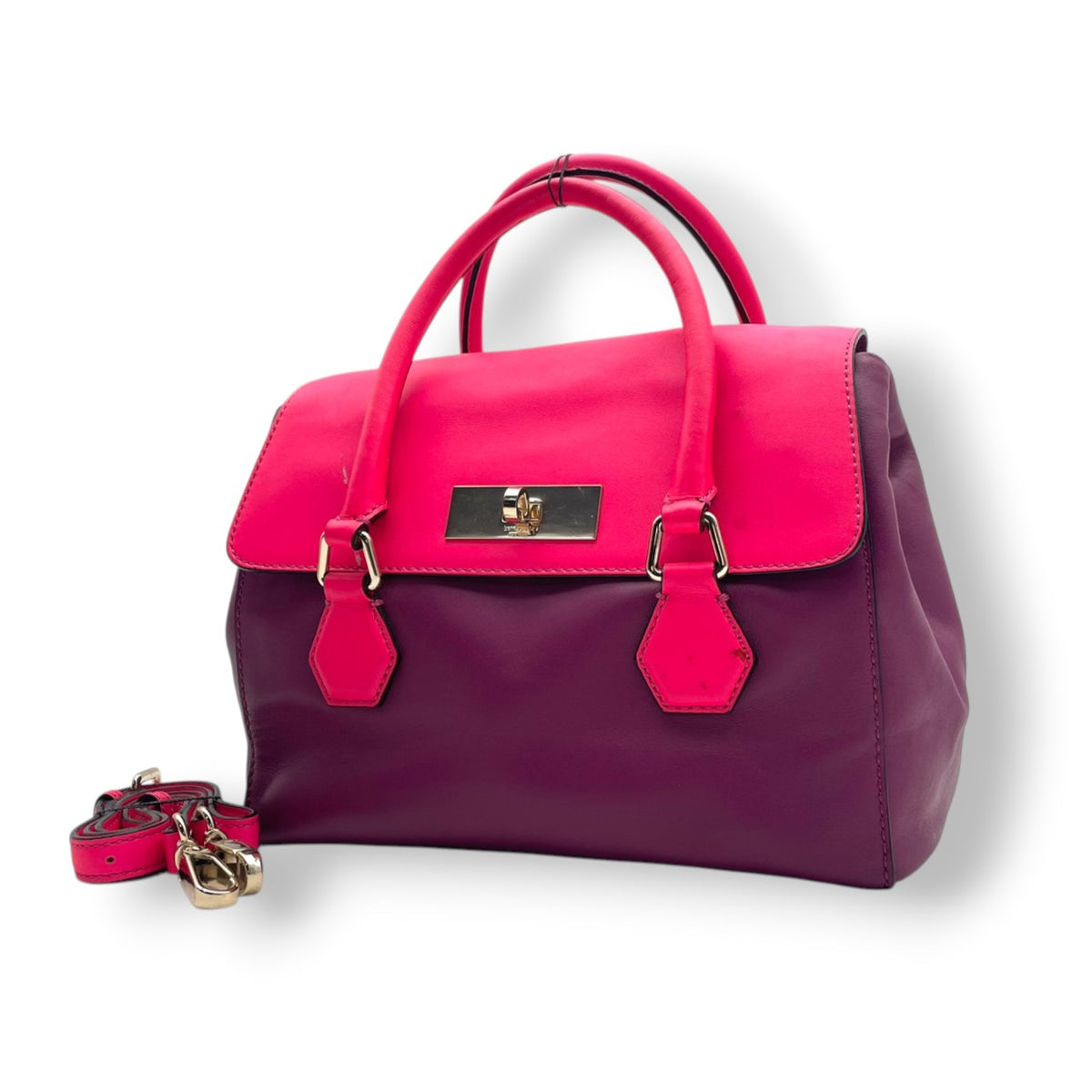 【良品】kate spade ケイトスペード 2WAY ハンドバッグ ショルダーバッグ キャサリンストリート ジョーニー レザー パープル ピンク バイカラー フラップ 斜め掛け 肩掛け 手提げ レディース カバン S83