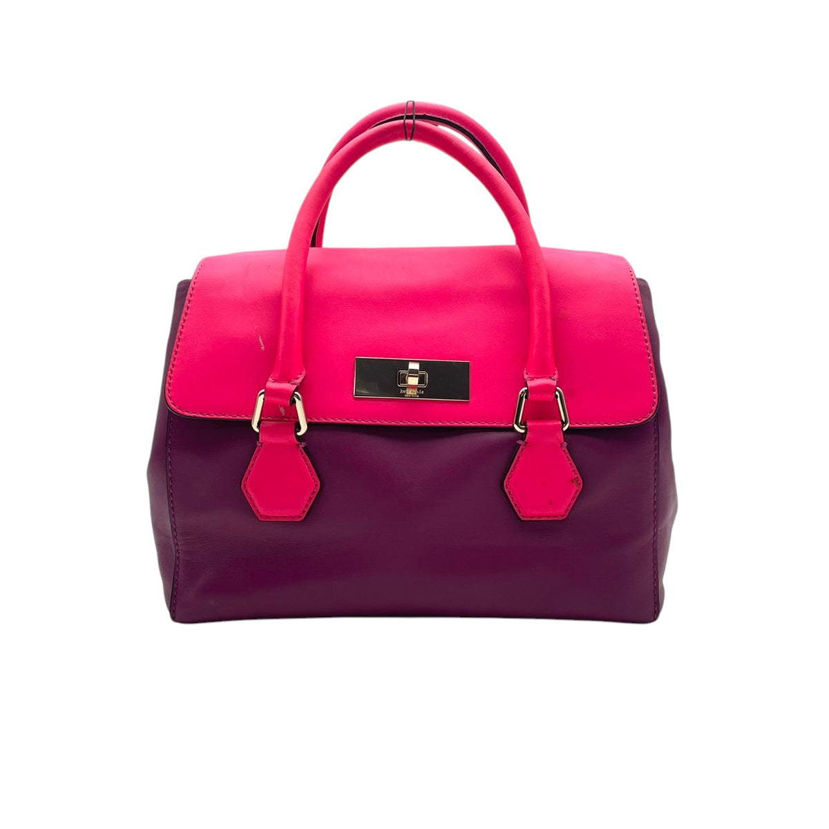 【良品】kate spade ケイトスペード 2WAY ハンドバッグ ショルダーバッグ キャサリンストリート ジョーニー レザー パープル ピンク バイカラー フラップ 斜め掛け 肩掛け 手提げ レディース カバン S83