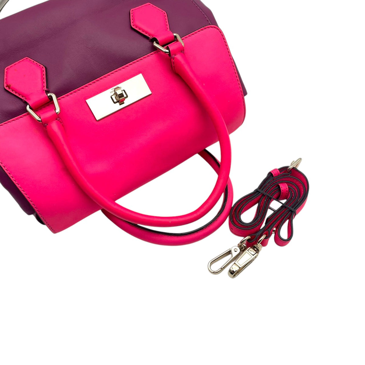 【良品】kate spade ケイトスペード 2WAY ハンドバッグ ショルダーバッグ キャサリンストリート ジョーニー レザー パープル ピンク バイカラー フラップ 斜め掛け 肩掛け 手提げ レディース カバン S83