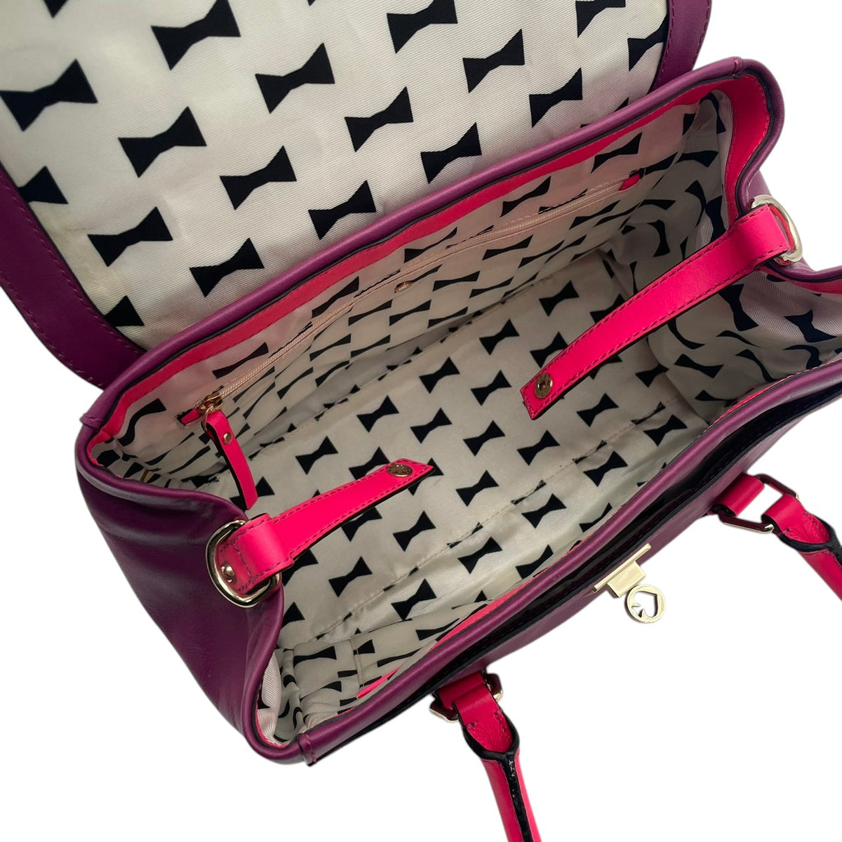 【良品】kate spade ケイトスペード 2WAY ハンドバッグ ショルダーバッグ キャサリンストリート ジョーニー レザー パープル ピンク バイカラー フラップ 斜め掛け 肩掛け 手提げ レディース カバン S83
