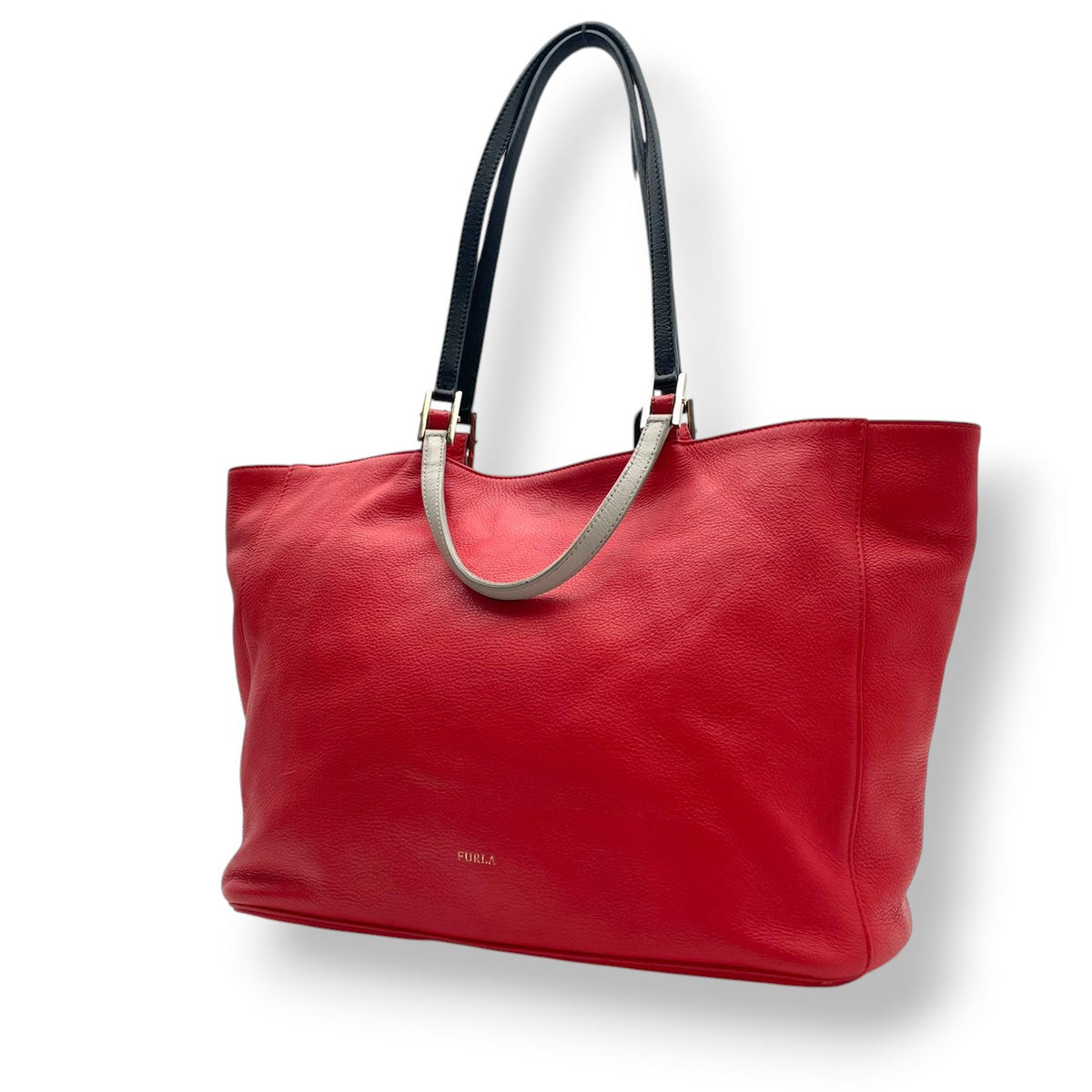 【良品】FURLA フルラ トートバッグ ハンドバッグ シボ革 レザー オレンジ 赤系 マルチハンドル 肩掛け 手提げ A4収納可能 大容量 チャーム付き レディース カジュアル エレガント カバン 鞄 オシャレ ブランド S83