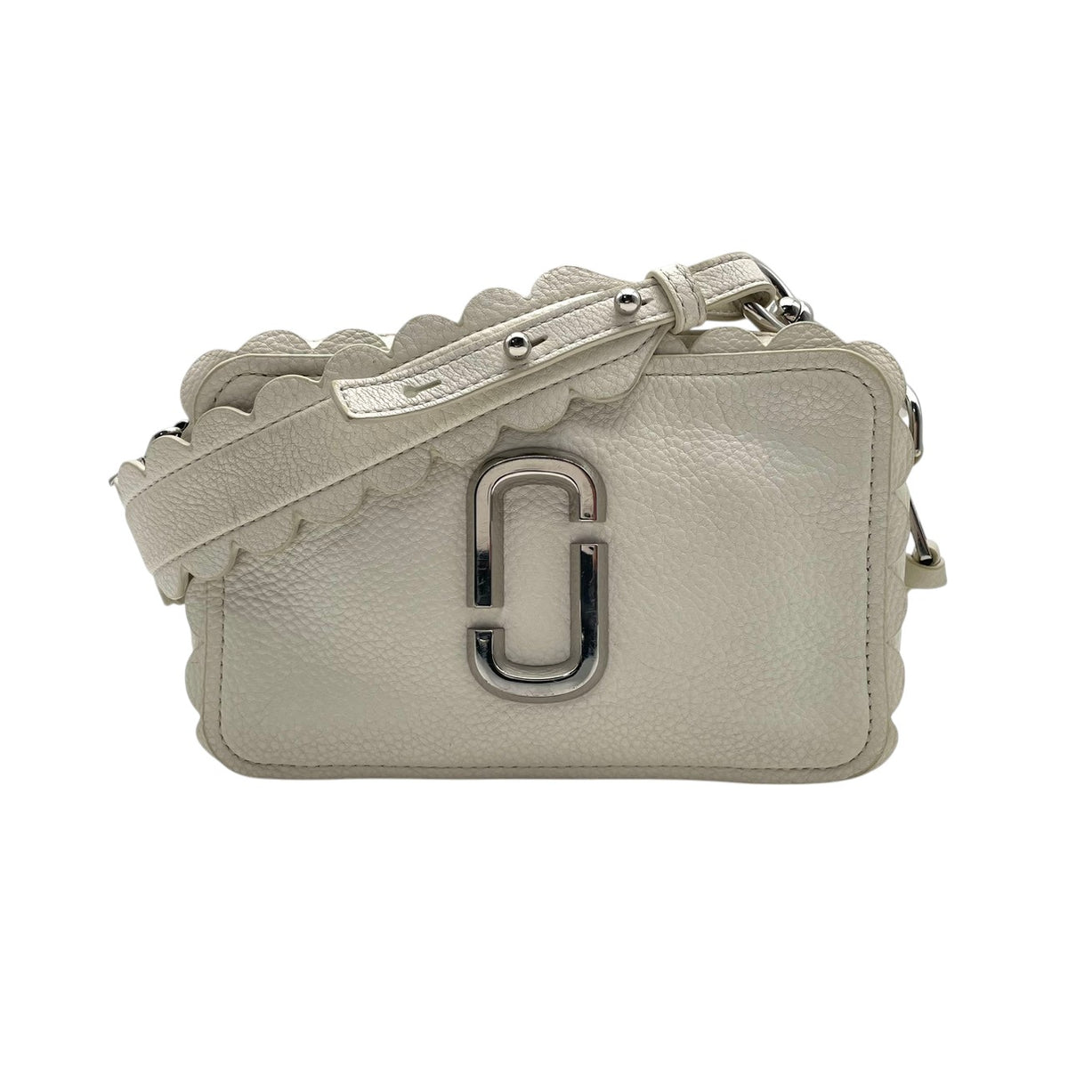 【良品】MARC JACOBS マークジェイコブス ショルダーバッグ ザ ソフトショット スカロップ 21 レザー ホワイト 白 アイボリー 斜め掛け クロスボディ ダブルジップ スカロップカット レディース カバン 鞄 S83