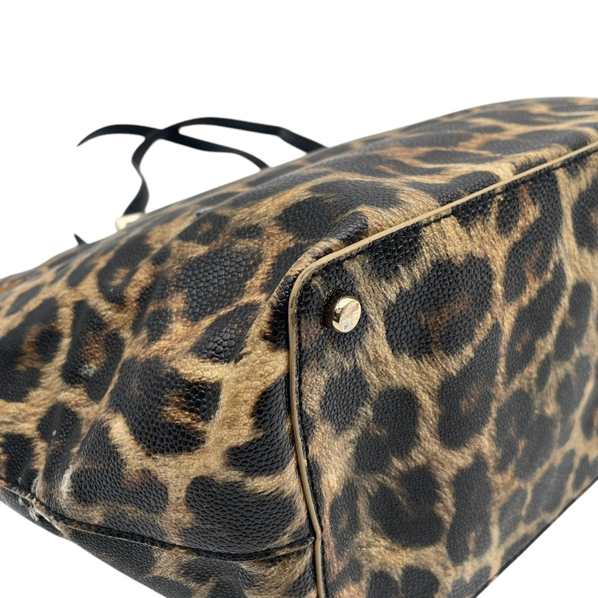 【良品】kate spade ケイトスペード トートバッグ ハンドバッグ レオパード柄 ヒョウ柄 アニマル柄 コーティングキャンバス パテントレザー ブラウン ブラック 肩掛け A4収納可能 大容量 レディース S83
