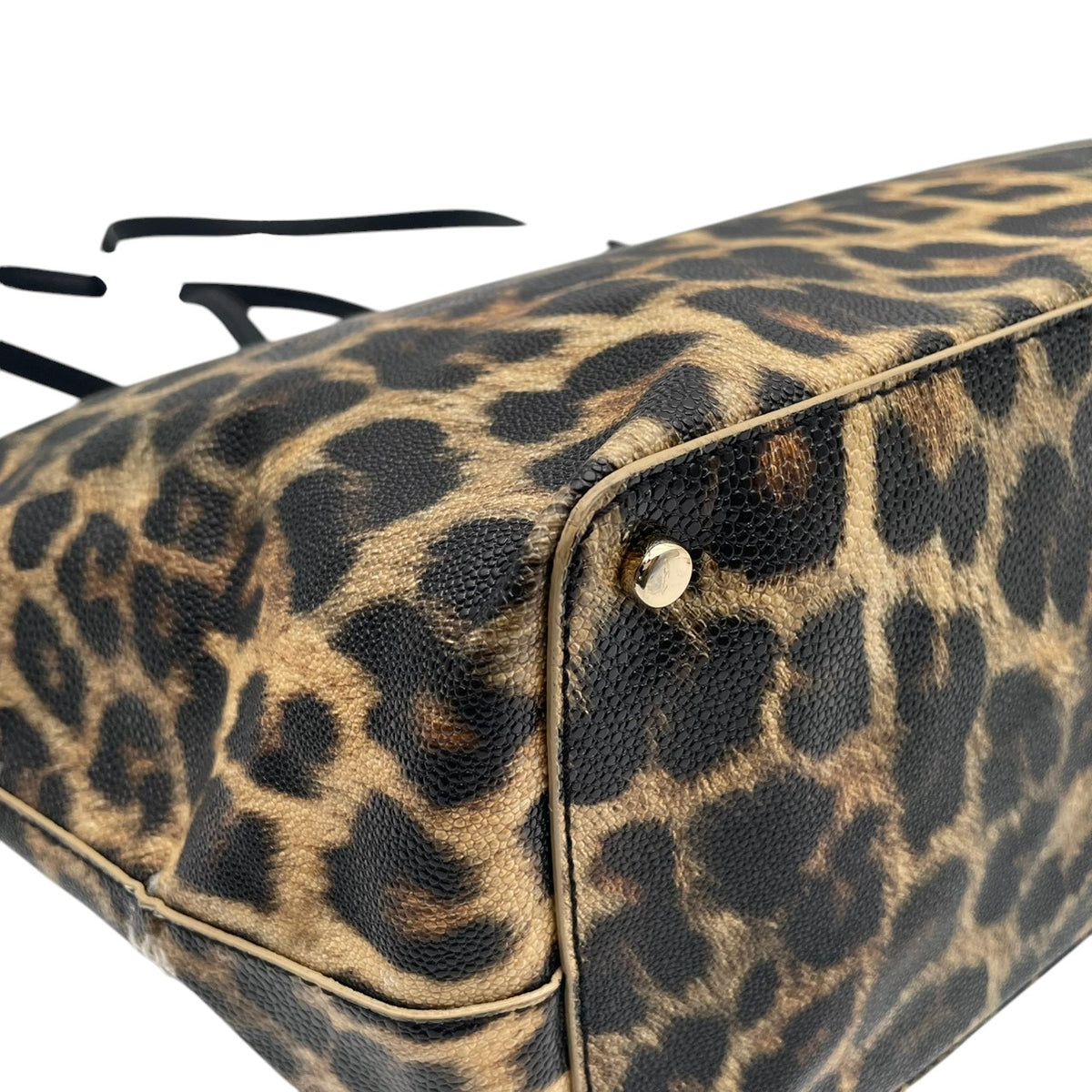【良品】kate spade ケイトスペード トートバッグ ハンドバッグ レオパード柄 ヒョウ柄 アニマル柄 コーティングキャンバス パテントレザー ブラウン ブラック 肩掛け A4収納可能 大容量 レディース S83