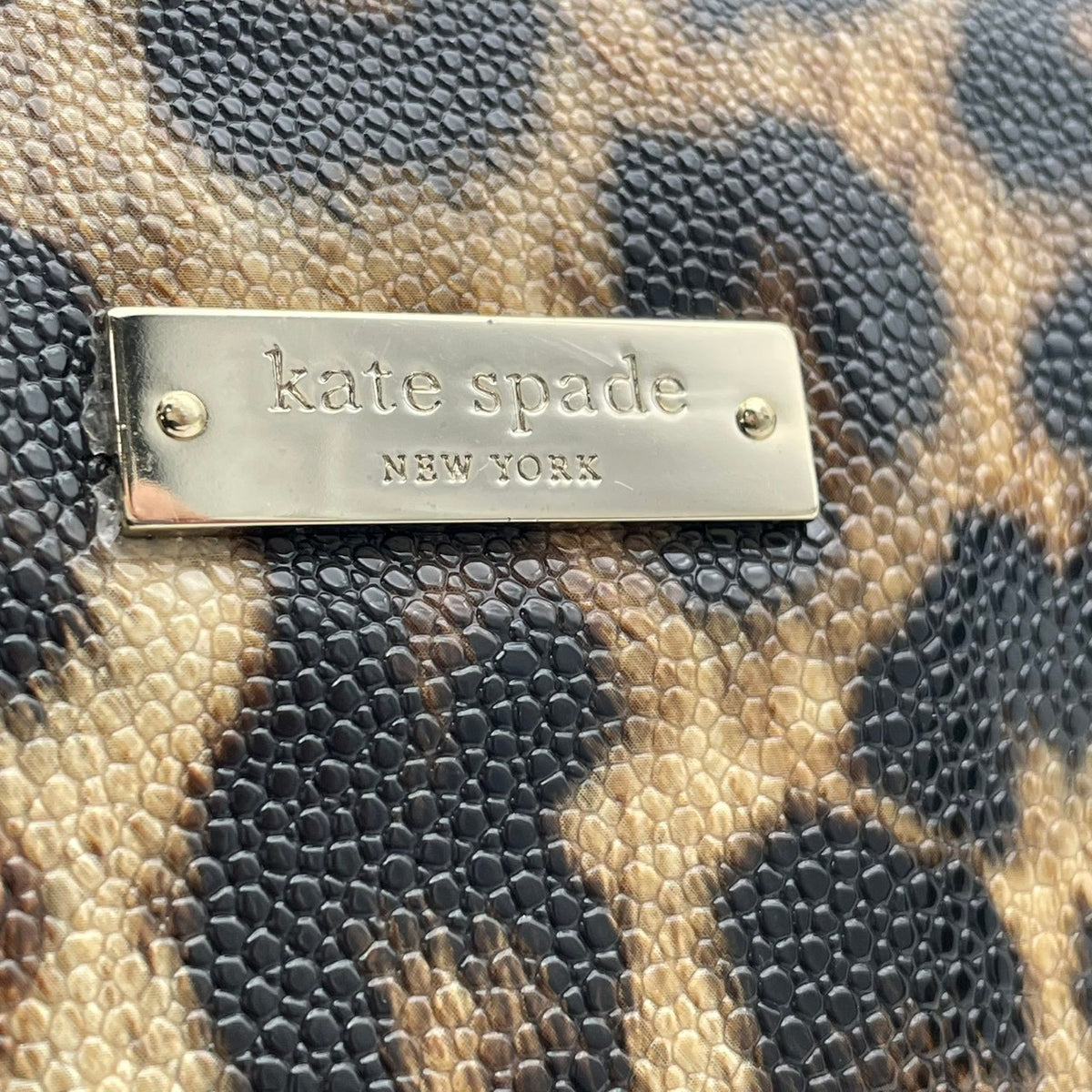 【良品】kate spade ケイトスペード トートバッグ ハンドバッグ レオパード柄 ヒョウ柄 アニマル柄 コーティングキャンバス パテントレザー ブラウン ブラック 肩掛け A4収納可能 大容量 レディース S83