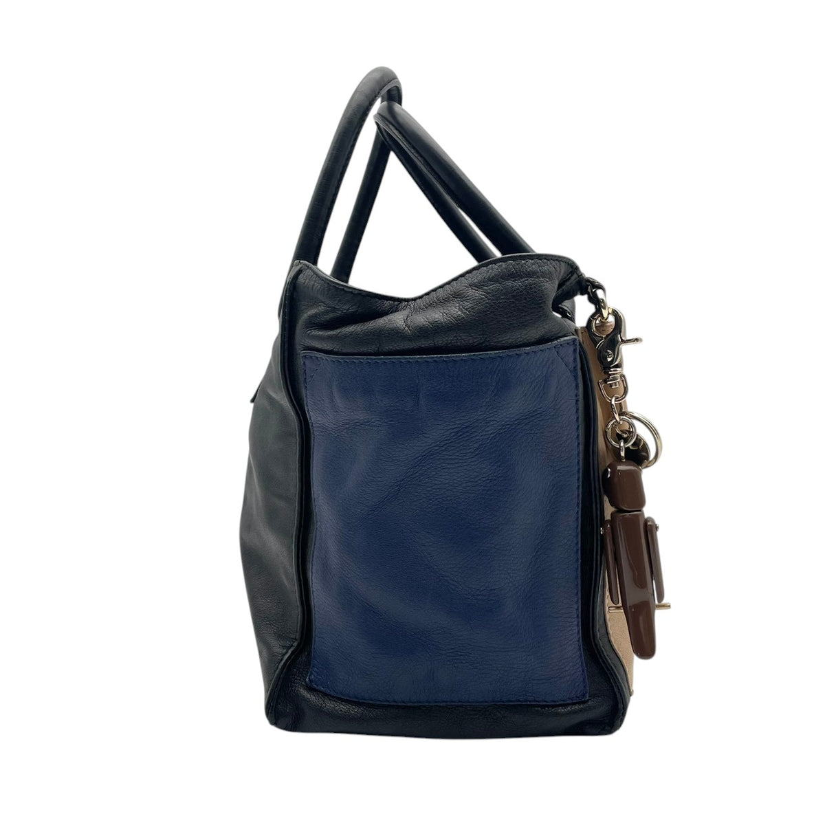 【良品】See By Chloe シーバイクロエ トートバッグ ショルダーバッグ NELLIE ネリー 2WAY ハンドバッグ レザー ベージュ ブラック 黒 ネイビー マルチカラー 斜め掛け 肩掛け チャーム付き レディース S83