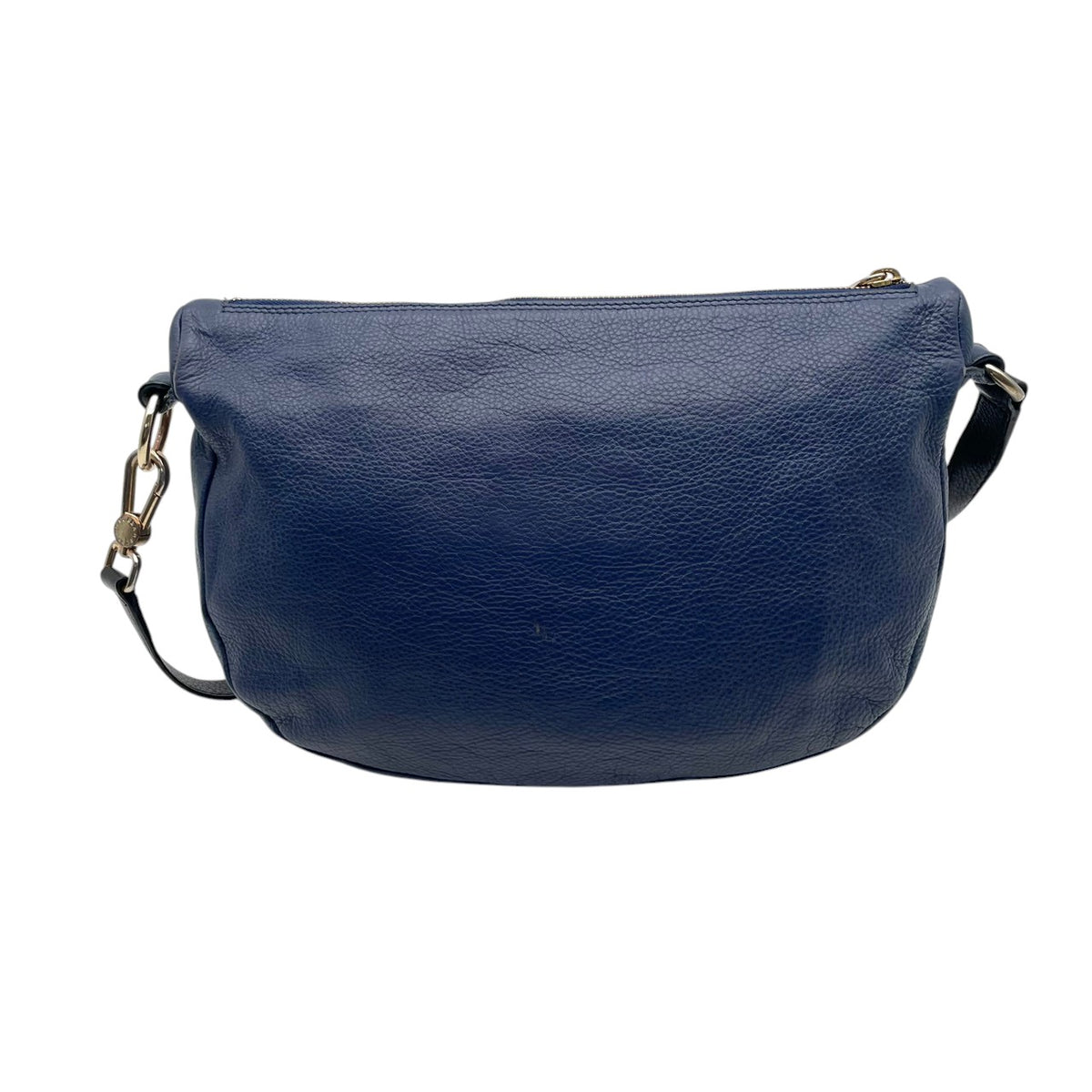 【良品】FURLA フルラ ショルダーバッグ ハーフムーン レザー ネイビー 紺 ブラック 黒 バイカラー クロスボディ 斜め掛け 肩掛け フラップ シボ革 エレガント カジュアル チャーム金具 レディース S83