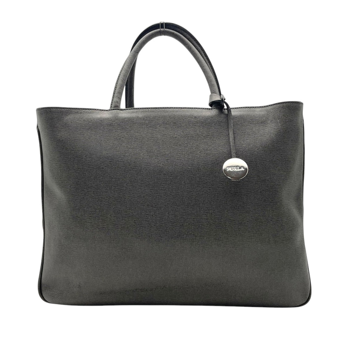 美品 FURLA フルラ トートバッグ ハンドバッグ 2way グレー レザー 本革 シルバー金具 チャーム ショルダーバッグ 斜め掛け 肩掛け A4収納 大容量 通勤 通学 ビジネス レディース イタリア製 エレガント 上品 S83