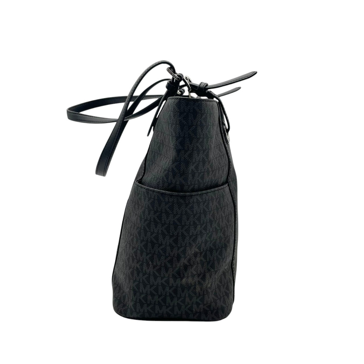 美品 MICHAEL KORS マイケルコース トートバッグ JET SET ITEM EW シグネチャー グレー PVC レザー MKロゴ チャーム シルバー金具 肩掛け 大容量 通勤 ビジネス レディース エレガント S83