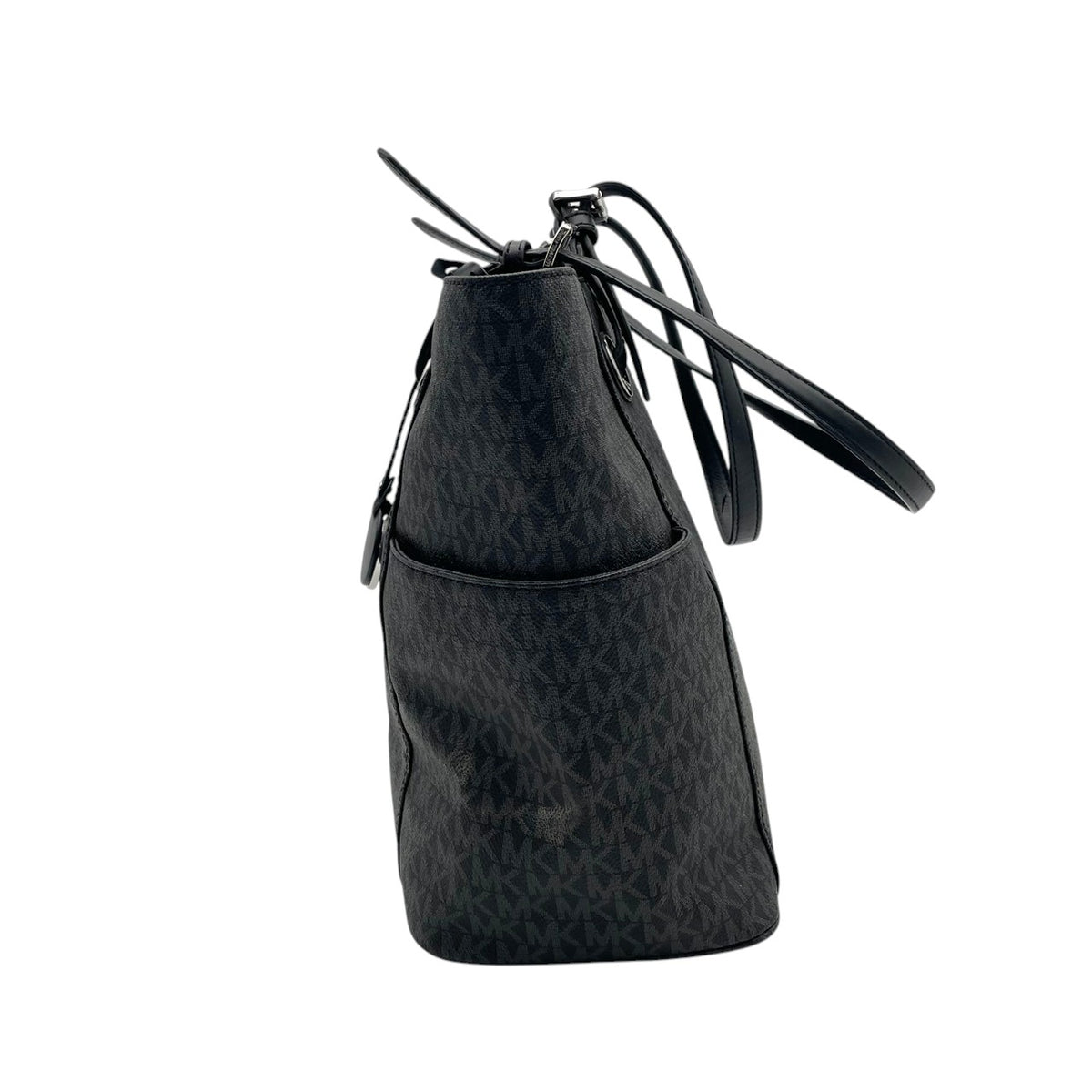 美品 MICHAEL KORS マイケルコース トートバッグ JET SET ITEM EW シグネチャー グレー PVC レザー MKロゴ チャーム シルバー金具 肩掛け 大容量 通勤 ビジネス レディース エレガント S83