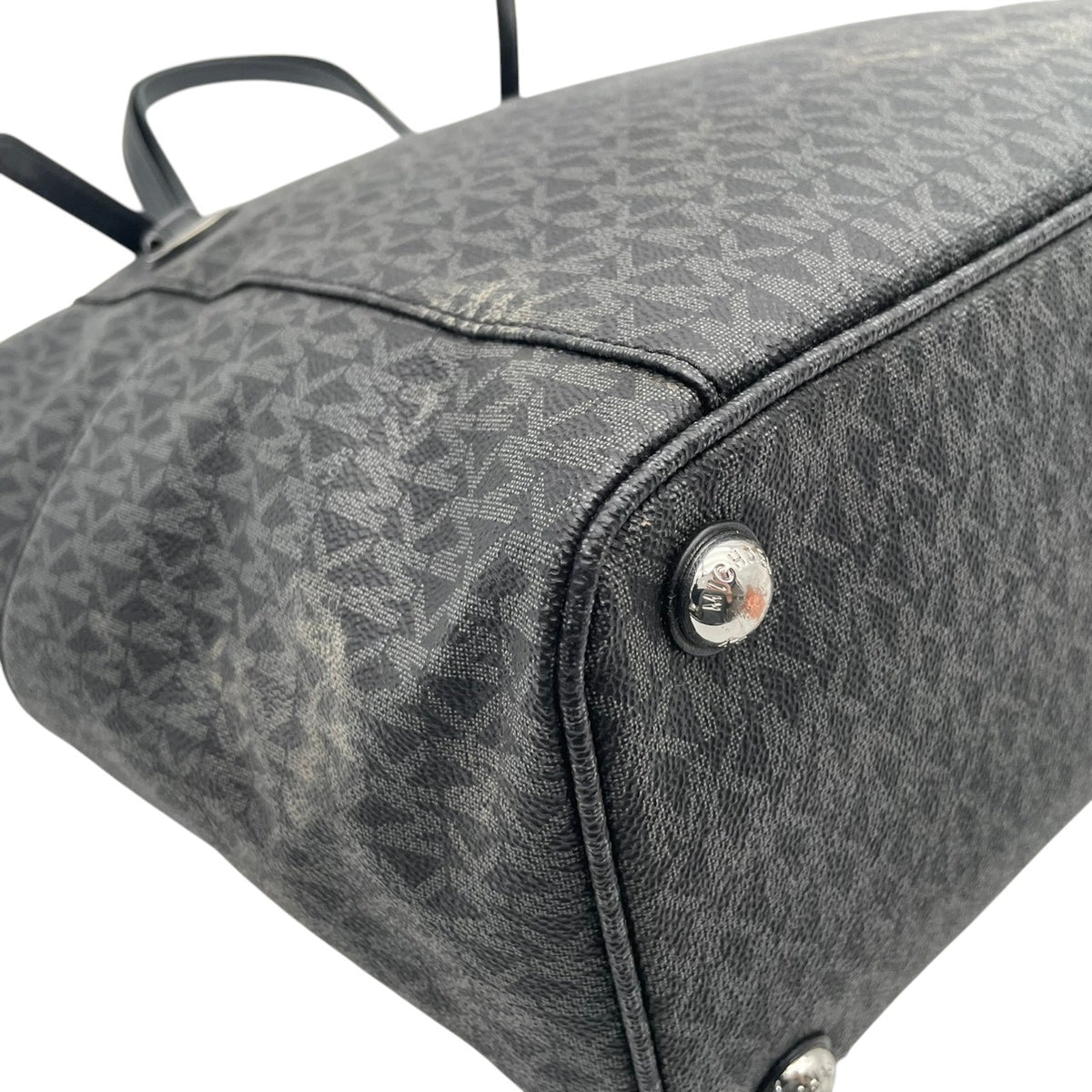 美品 MICHAEL KORS マイケルコース トートバッグ JET SET ITEM EW シグネチャー グレー PVC レザー MKロゴ チャーム シルバー金具 肩掛け 大容量 通勤 ビジネス レディース エレガント S83