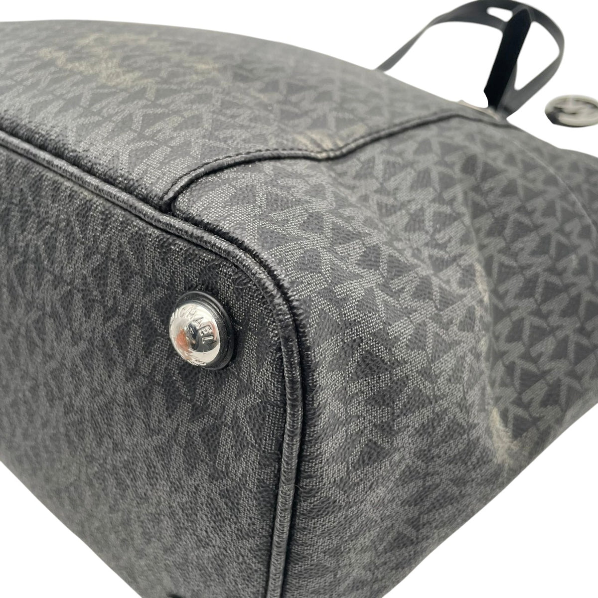 美品 MICHAEL KORS マイケルコース トートバッグ JET SET ITEM EW シグネチャー グレー PVC レザー MKロゴ チャーム シルバー金具 肩掛け 大容量 通勤 ビジネス レディース エレガント S83