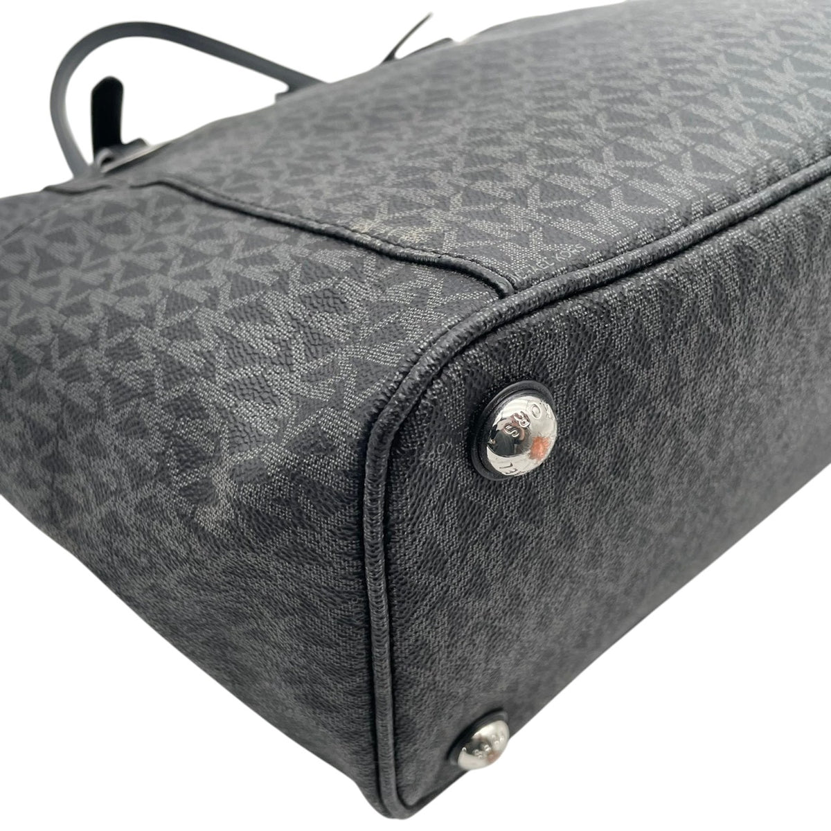 美品 MICHAEL KORS マイケルコース トートバッグ JET SET ITEM EW シグネチャー グレー PVC レザー MKロゴ チャーム シルバー金具 肩掛け 大容量 通勤 ビジネス レディース エレガント S83