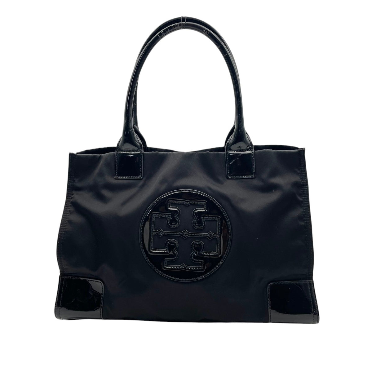良品 TORY BURCH トリーバーチ Ella エラ トートバッグ ナイロン パテント ブラック 黒 ダブルT ビッグロゴ ハンドバッグ 肩掛け A4収納 大容量 軽量 レディース 通勤 通学 ビジネス 旅行 エレガント S83