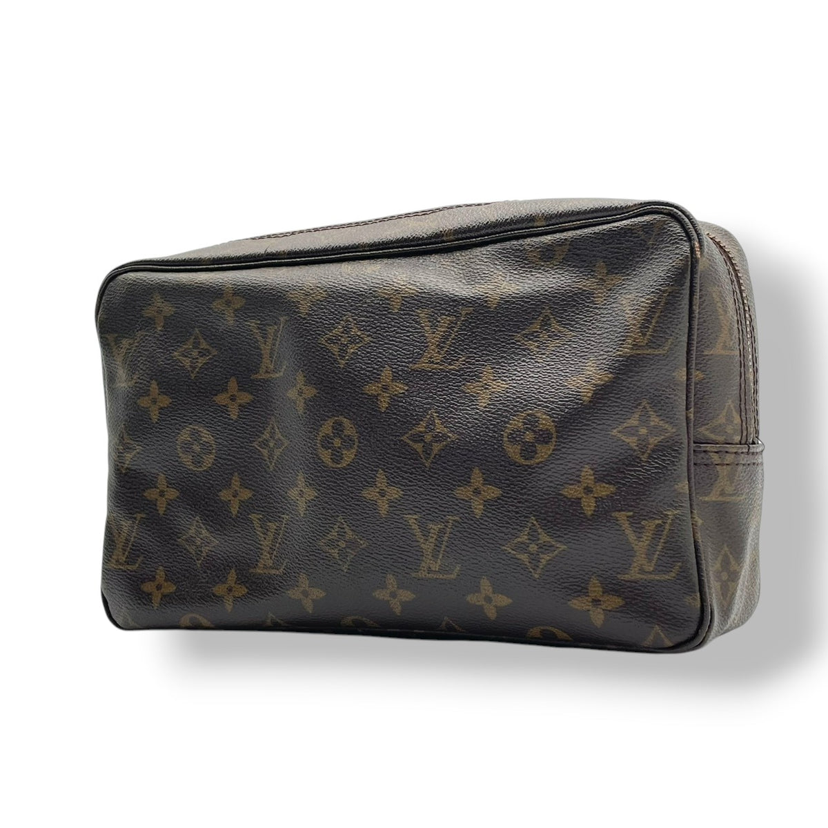 良品 LOUIS VUITTON ルイヴィトン トゥルーストワレット28 モノグラム ポーチ セカンドバッグ クラッチバッグ PVC レザー ブラウン 茶 ゴールド金具 化粧ポーチ コスメケース トラベルケース メンズ レディース ビンテージ S84