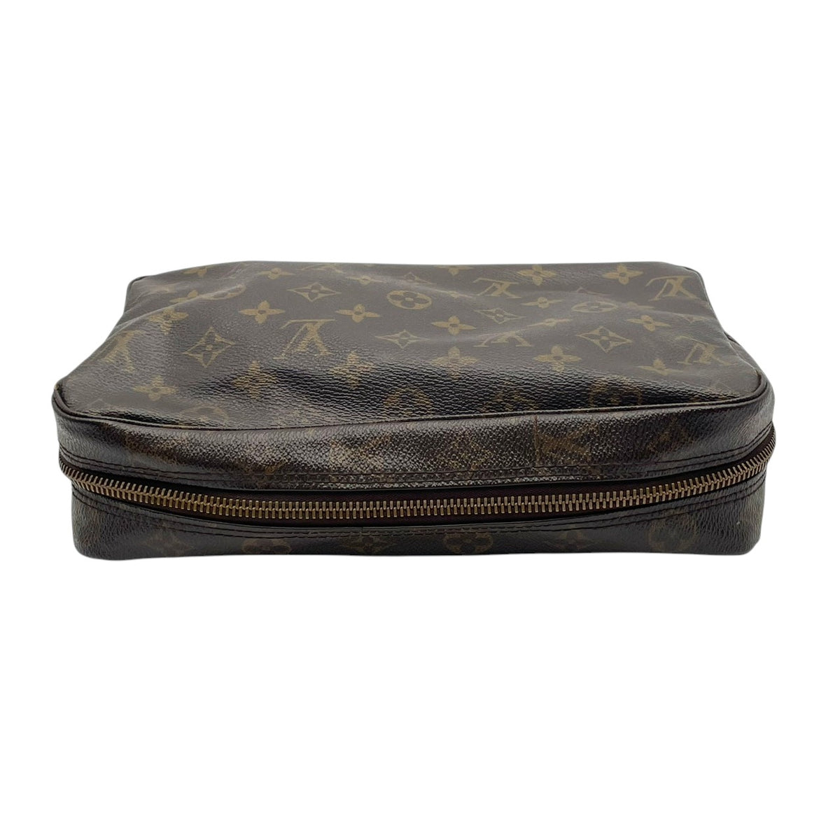 良品 LOUIS VUITTON ルイヴィトン トゥルーストワレット28 モノグラム ポーチ セカンドバッグ クラッチバッグ PVC レザー ブラウン 茶 ゴールド金具 化粧ポーチ コスメケース トラベルケース メンズ レディース ビンテージ S84