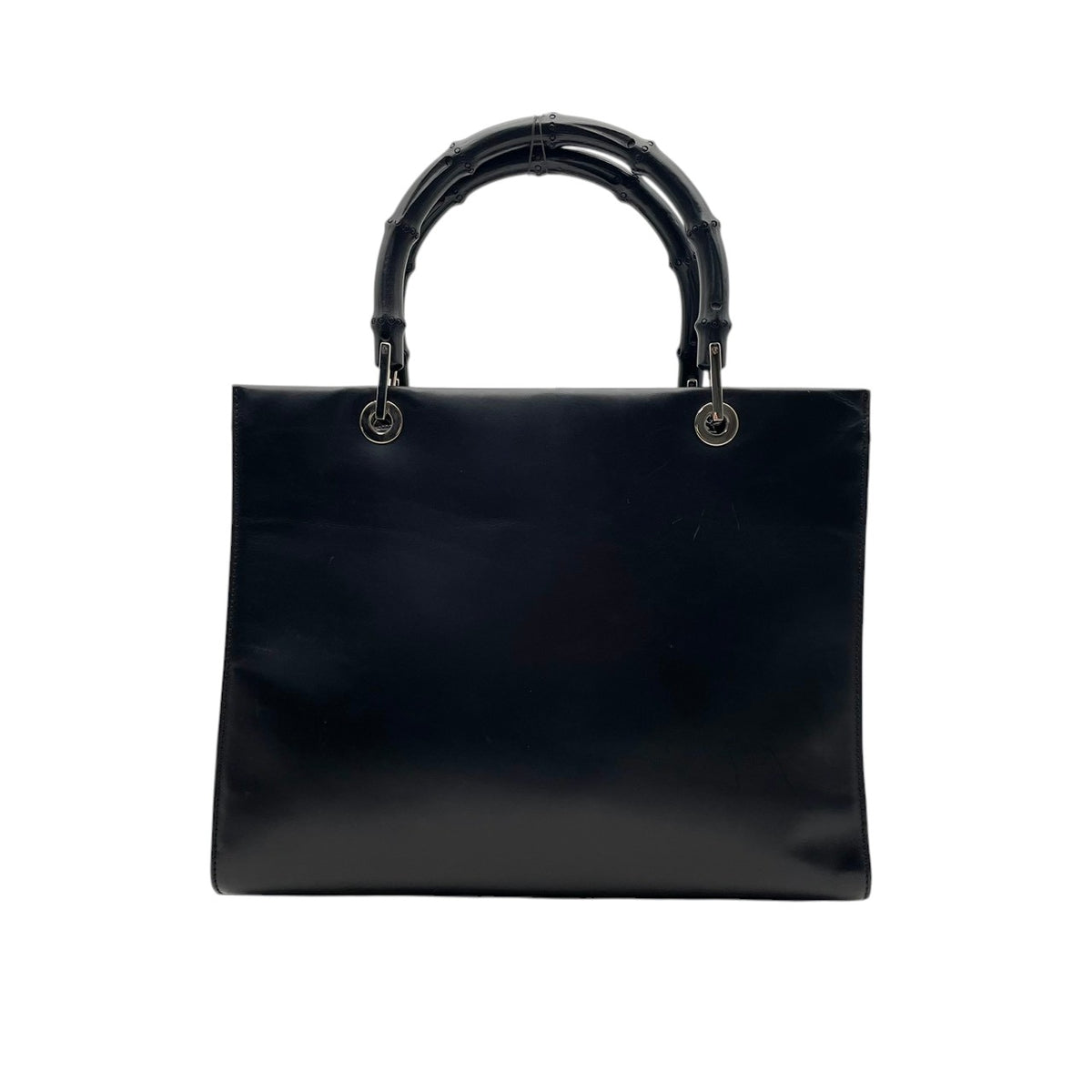 良品 GUCCI グッチ バンブー ハンドバッグ トートバッグ ブラック 黒 レザー 本革 バンブーハンドル 竹ハンドル シルバー金具 スクエア 自立 レディース フォーマル ビジネス 通勤 エレガント 上品 ヴィンテージ S84