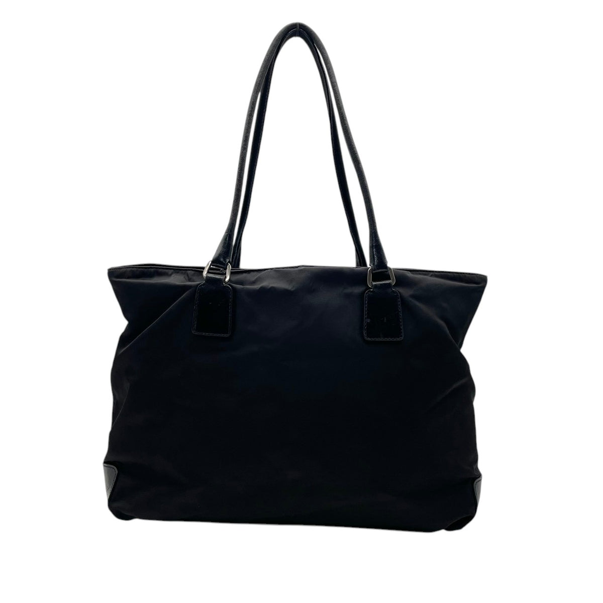 良品 PRADA プラダ トートバッグ ショルダートート ブラック 黒 ナイロン レザー 本革 三角ロゴ トライアングルロゴ テスート 肩掛け A4収納 大容量 シルバー金具 レディース 通勤 通学 ビジネス デイリー イタリア製 S84
