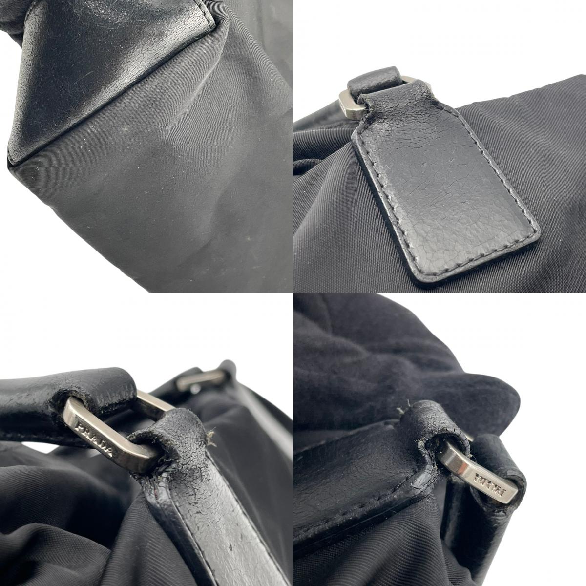良品 PRADA プラダ トートバッグ ショルダートート ブラック 黒 ナイロン レザー 本革 三角ロゴ トライアングルロゴ テスート 肩掛け A4収納 大容量 シルバー金具 レディース 通勤 通学 ビジネス デイリー イタリア製 S84