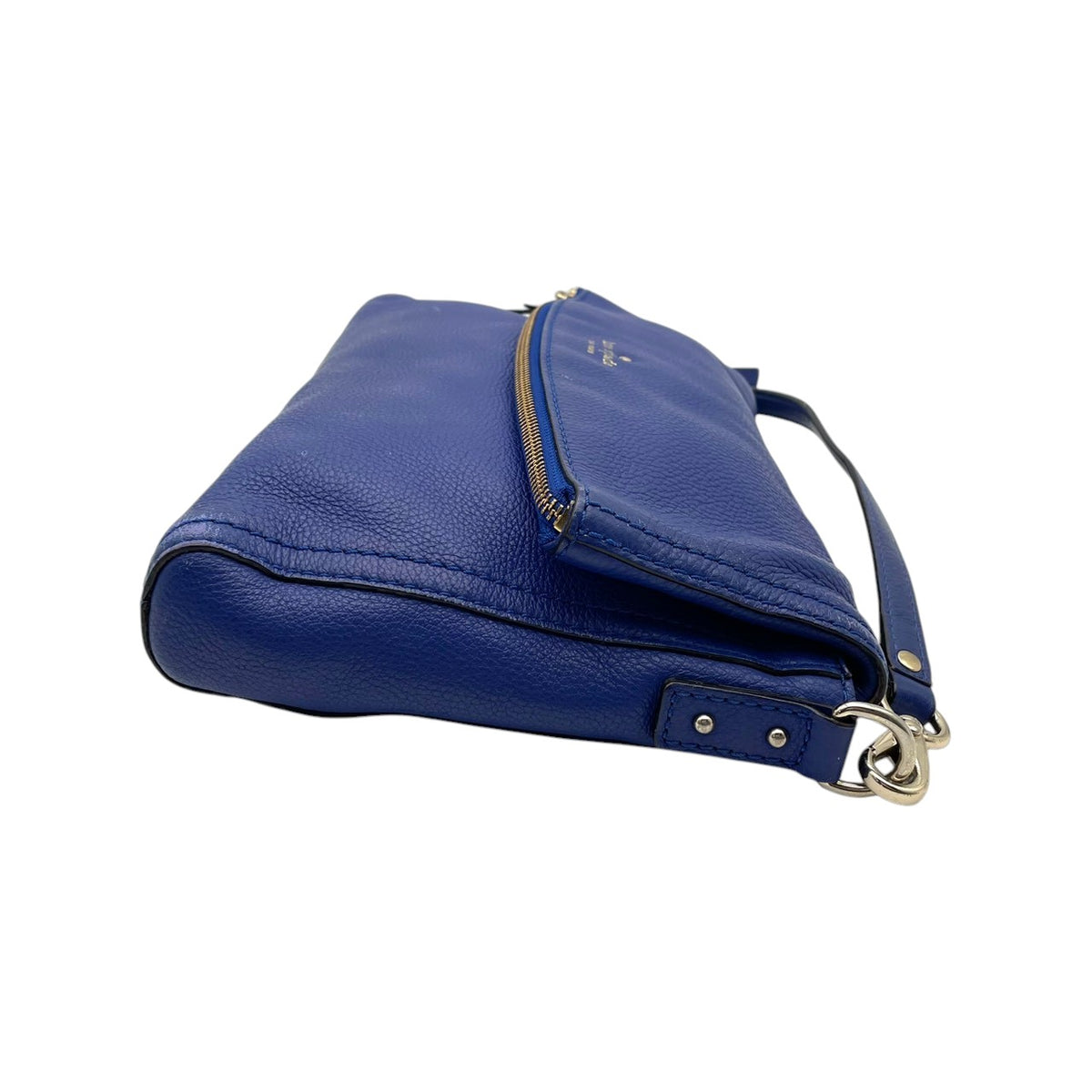 良品 kate spade ケイトスペード ショルダーバッグ コブルヒル Cobble Hill ブルー 青 レザー 本革 シボ革 フォールドオーバー フラップ ファスナー ゴールドロゴ ゴールド金具 斜めがけ クロスボディ レディース デイリー S84