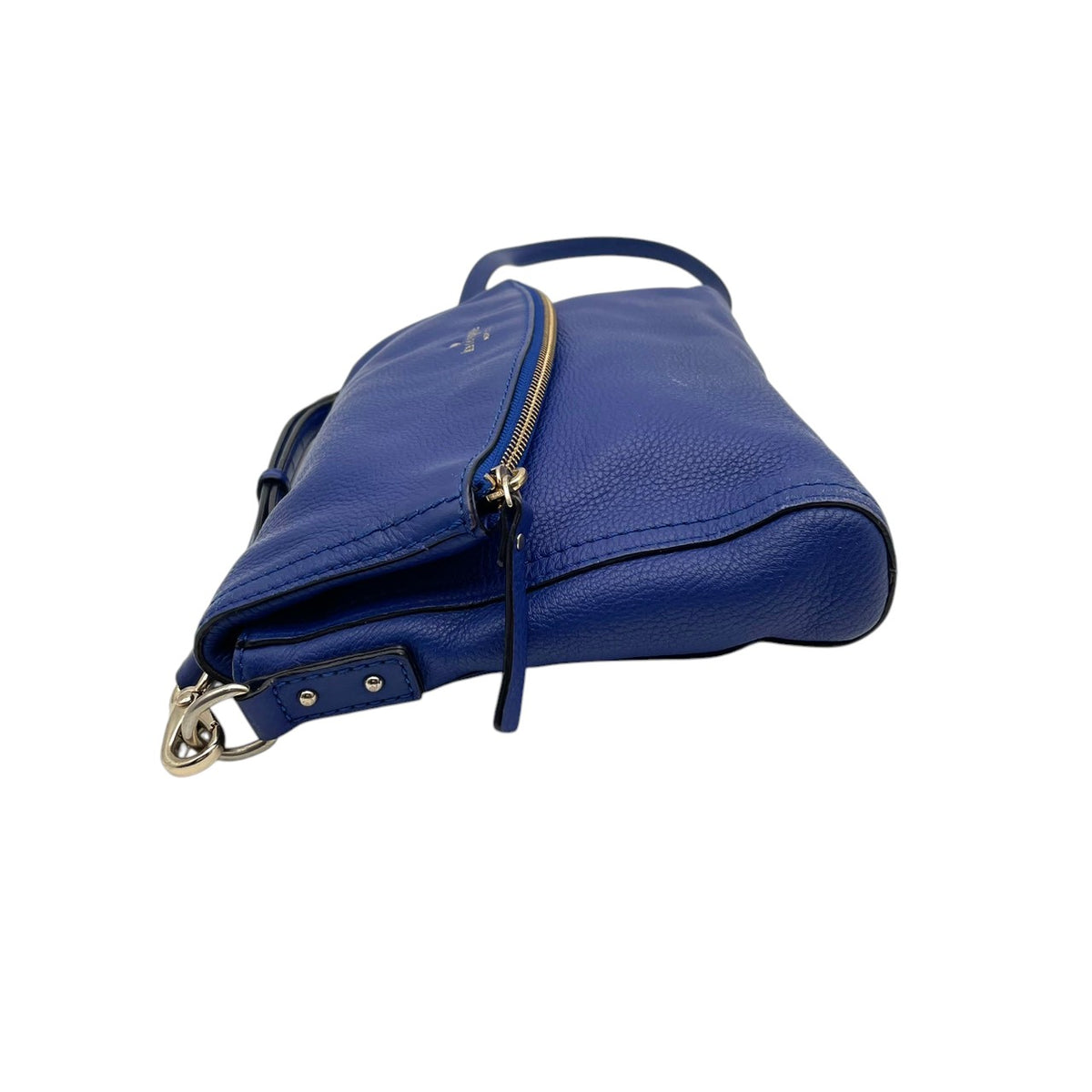 良品 kate spade ケイトスペード ショルダーバッグ コブルヒル Cobble Hill ブルー 青 レザー 本革 シボ革 フォールドオーバー フラップ ファスナー ゴールドロゴ ゴールド金具 斜めがけ クロスボディ レディース デイリー S84