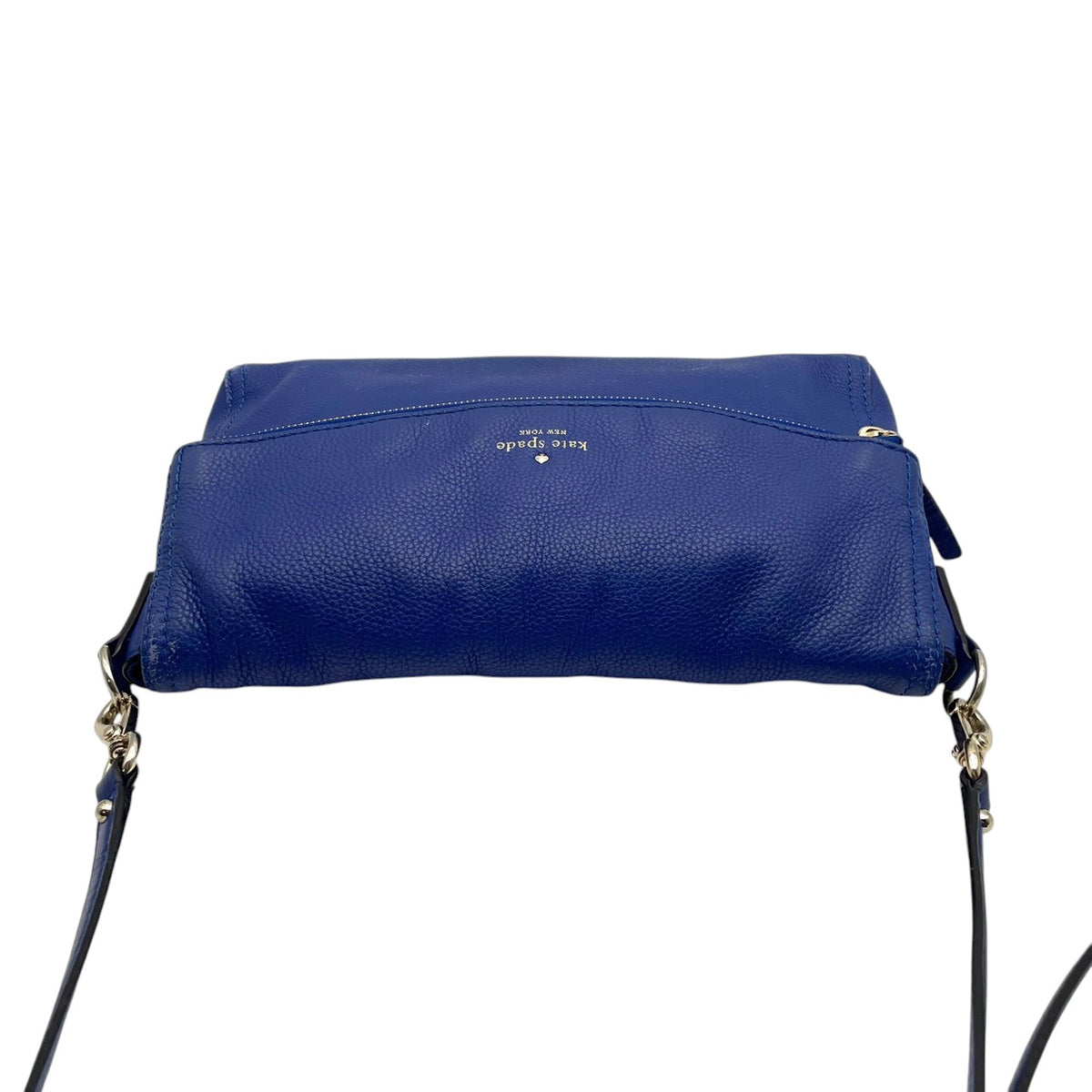 良品 kate spade ケイトスペード ショルダーバッグ コブルヒル Cobble Hill ブルー 青 レザー 本革 シボ革 フォールドオーバー フラップ ファスナー ゴールドロゴ ゴールド金具 斜めがけ クロスボディ レディース デイリー S84