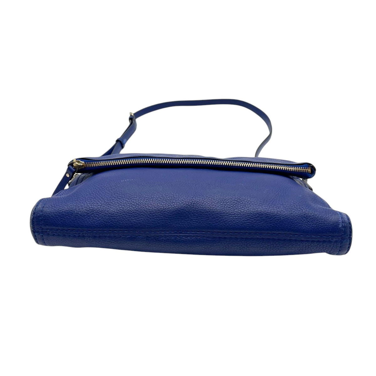 良品 kate spade ケイトスペード ショルダーバッグ コブルヒル Cobble Hill ブルー 青 レザー 本革 シボ革 フォールドオーバー フラップ ファスナー ゴールドロゴ ゴールド金具 斜めがけ クロスボディ レディース デイリー S84