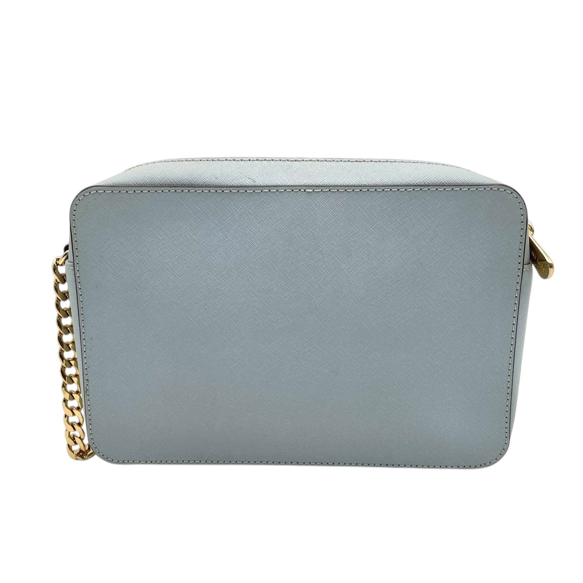 美品 MICHAEL KORS マイケルコース JET SET ITEM EW クロスボディ ラージ ショルダーバッグ ライトブルー 水色 サフィアーノ レザー 本革 ゴールドチェーン ゴールド金具 ロゴ ラウンドジップ 斜めがけ レディース S84