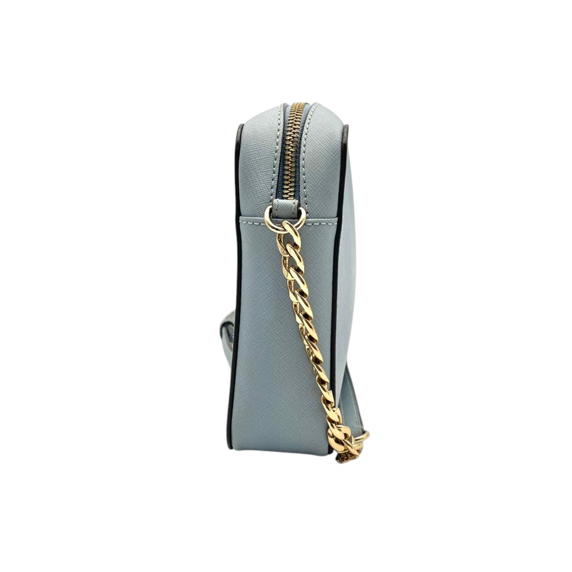 美品 MICHAEL KORS マイケルコース JET SET ITEM EW クロスボディ ラージ ショルダーバッグ ライトブルー 水色 サフィアーノ レザー 本革 ゴールドチェーン ゴールド金具 ロゴ ラウンドジップ 斜めがけ レディース S84