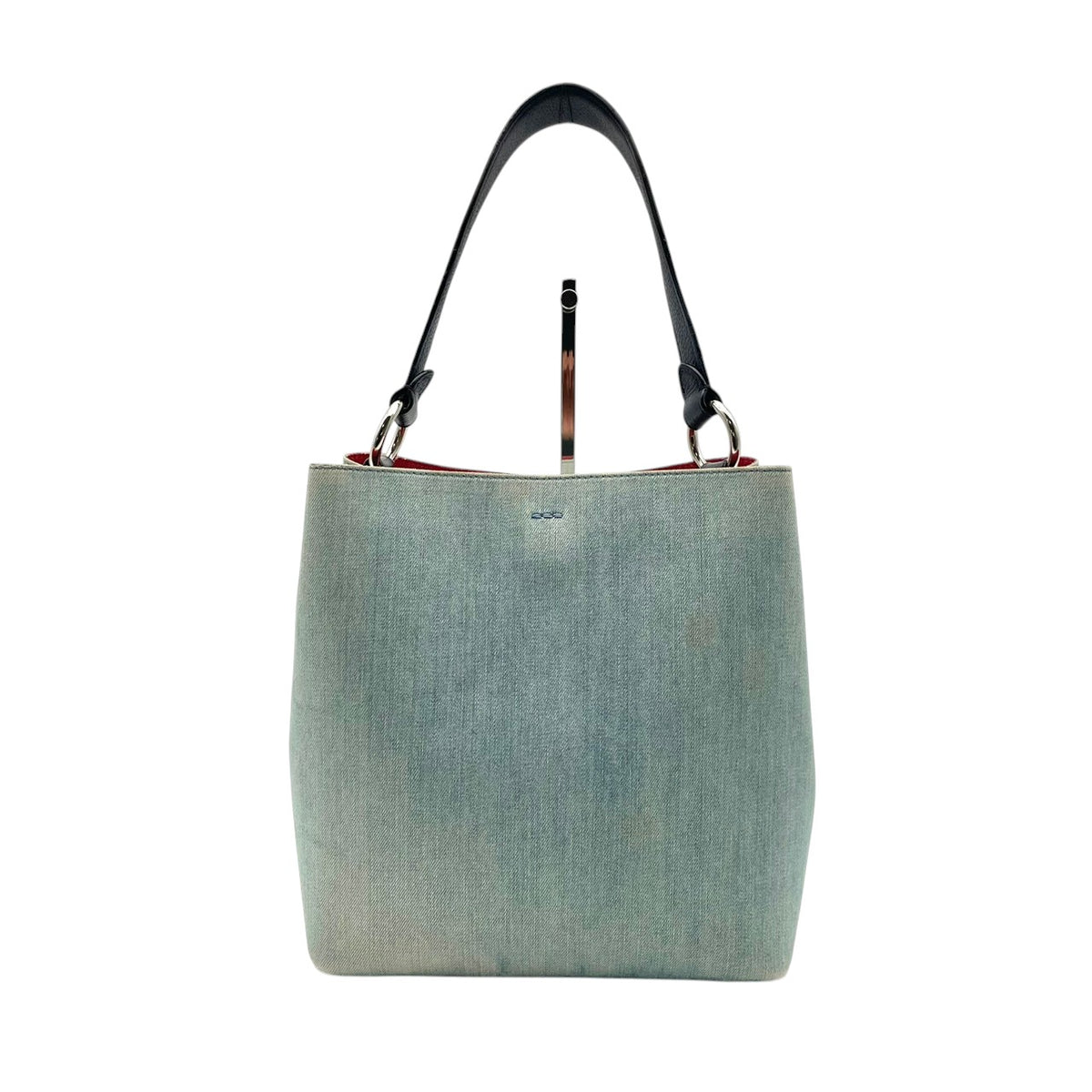良品 COACH コーチ 91136 アベニュー タウン バケットバッグ トートバッグ ライトブルー 水色 デニム レザー ホースアンドキャリッジ ロゴ シルバー金具 ワンハンドル 肩掛け バケツ型 レディース カジュアル デイリー S84